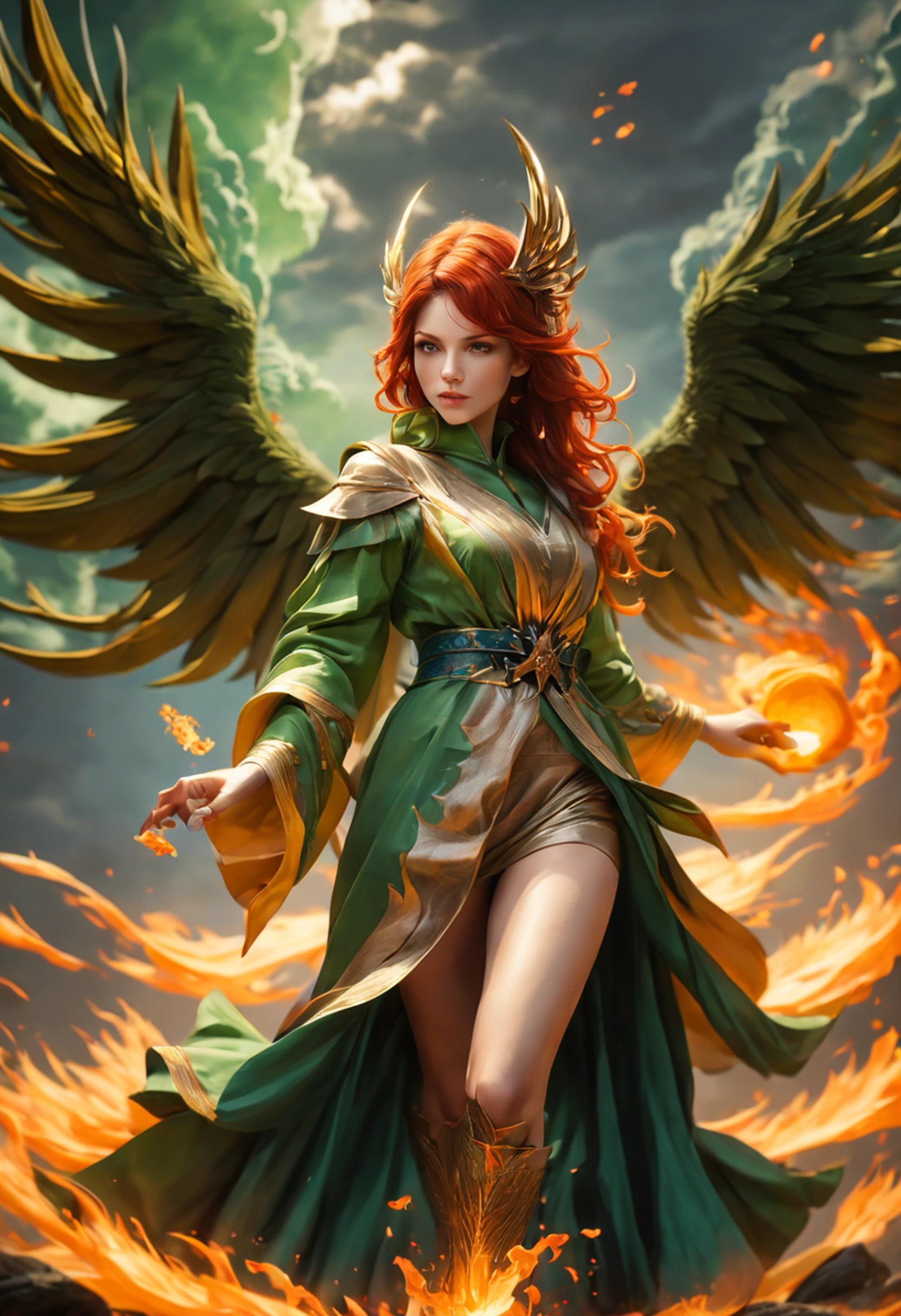 8k, ultra detalhado, master part, melhor qualidade, (extremamente detalhado), Arafed, arte dnd, scenic view, corpo inteiro, Aasimar sorceress casting a flaming spell, Aasimar, female, (Obra-prima 1.3, Detalhes intensos), female, feiticeira, Casting Flaming Spell (Obra-prima 1.3, Detalhes intensos) grandes asas angelicais, Open Blue Angelic Wings (Obra-prima 1.3, Detalhes intensos), magical fantasy background (Obra-prima 1.5, Detalhes intensos), lua, Estrelas, nuvem, vestindo manto branco, Capa roxa, flowing robe (Obra-prima 1.3, Detalhes intensos), Botas de salto alto (Obra-prima 1.3, Detalhes intensos), armado com pessoal, red hair, olhos verdes, olhos intensos, Feminino, Face Ultra Detalhada, (Obra-prima 1.5, melhor qualidade), anatomicamente correto (Obra-prima 1.3, Detalhes intensos), face determinada, Luz Divina, Cinematic lighting, luz suave, silhueta, fotorrealismo, scenic view (Obra-prima 1.3, Detalhes intensos) , Wide-Angle, Ultra-Grande Angular, 8k, Altas, melhor qualidade, Detalhes altos