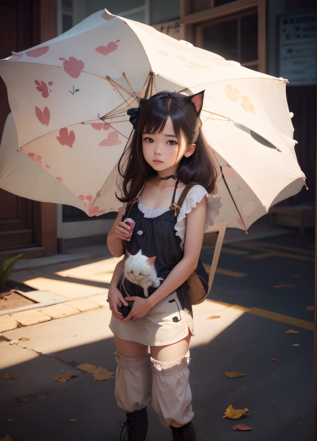 Cute girl,realistic face,1 cat