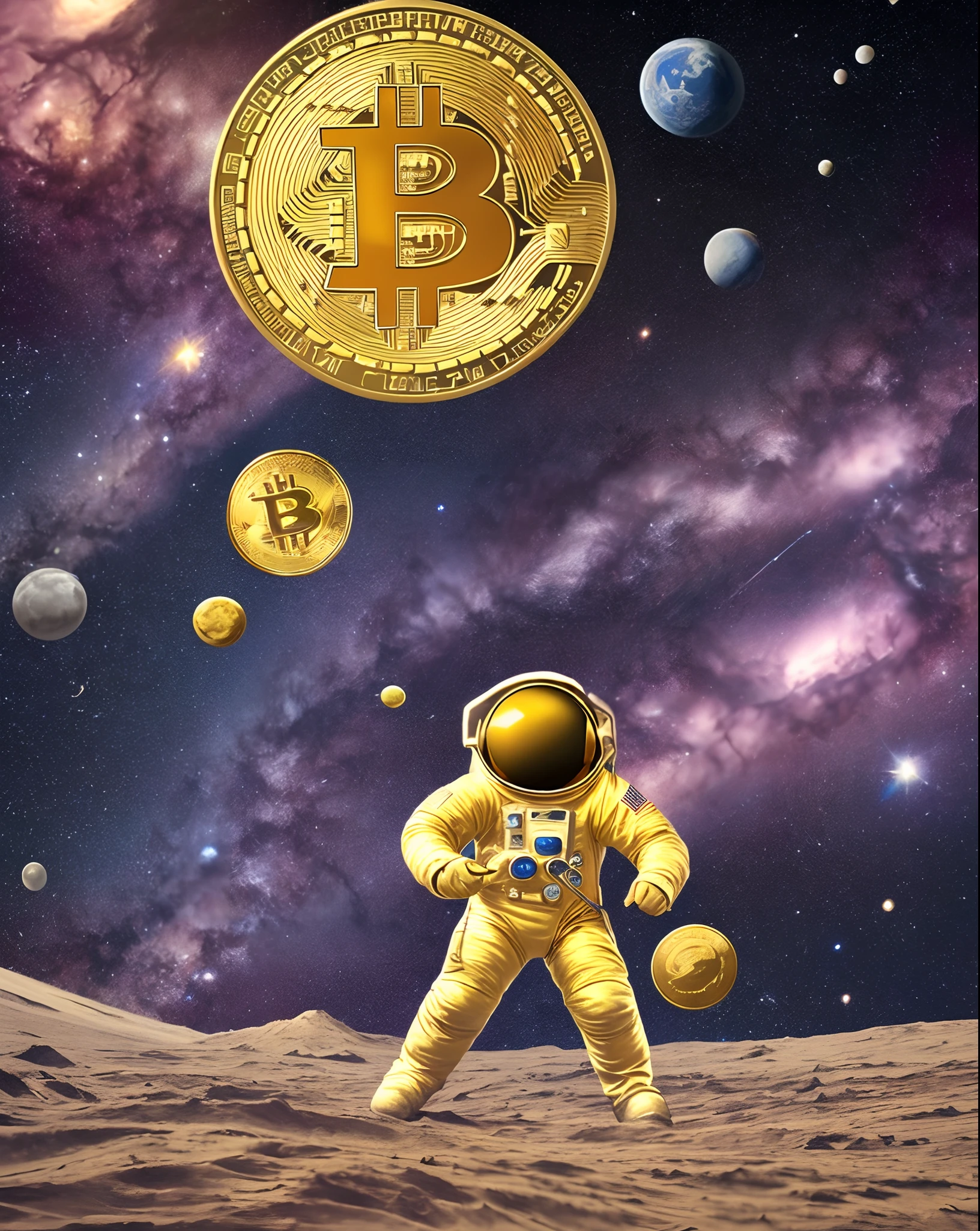 Create an astronaut holding Bitcoin in marz