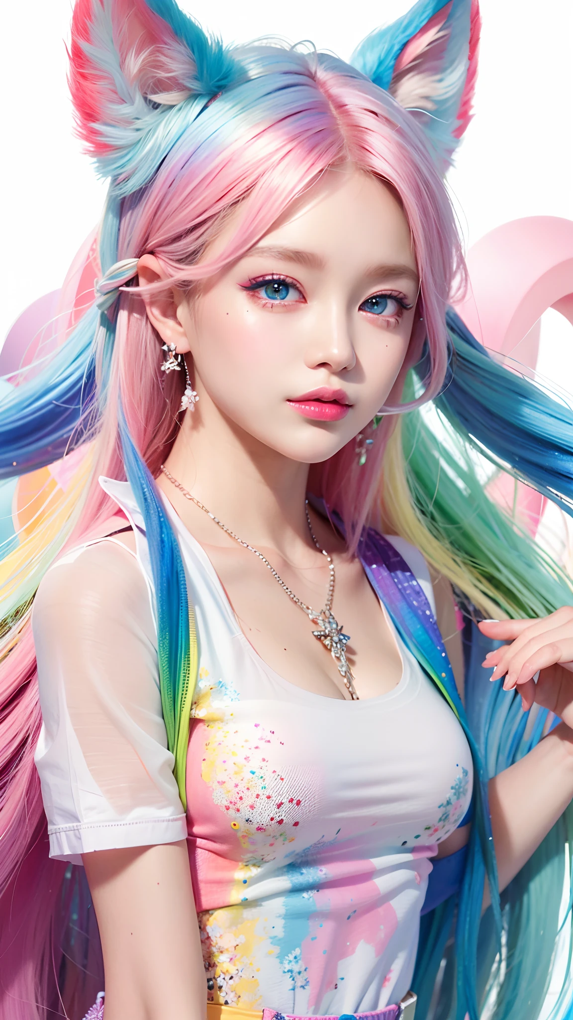 Large rainbow twist blade、Blue eyes、Clear green eyes、Exquisite makeup