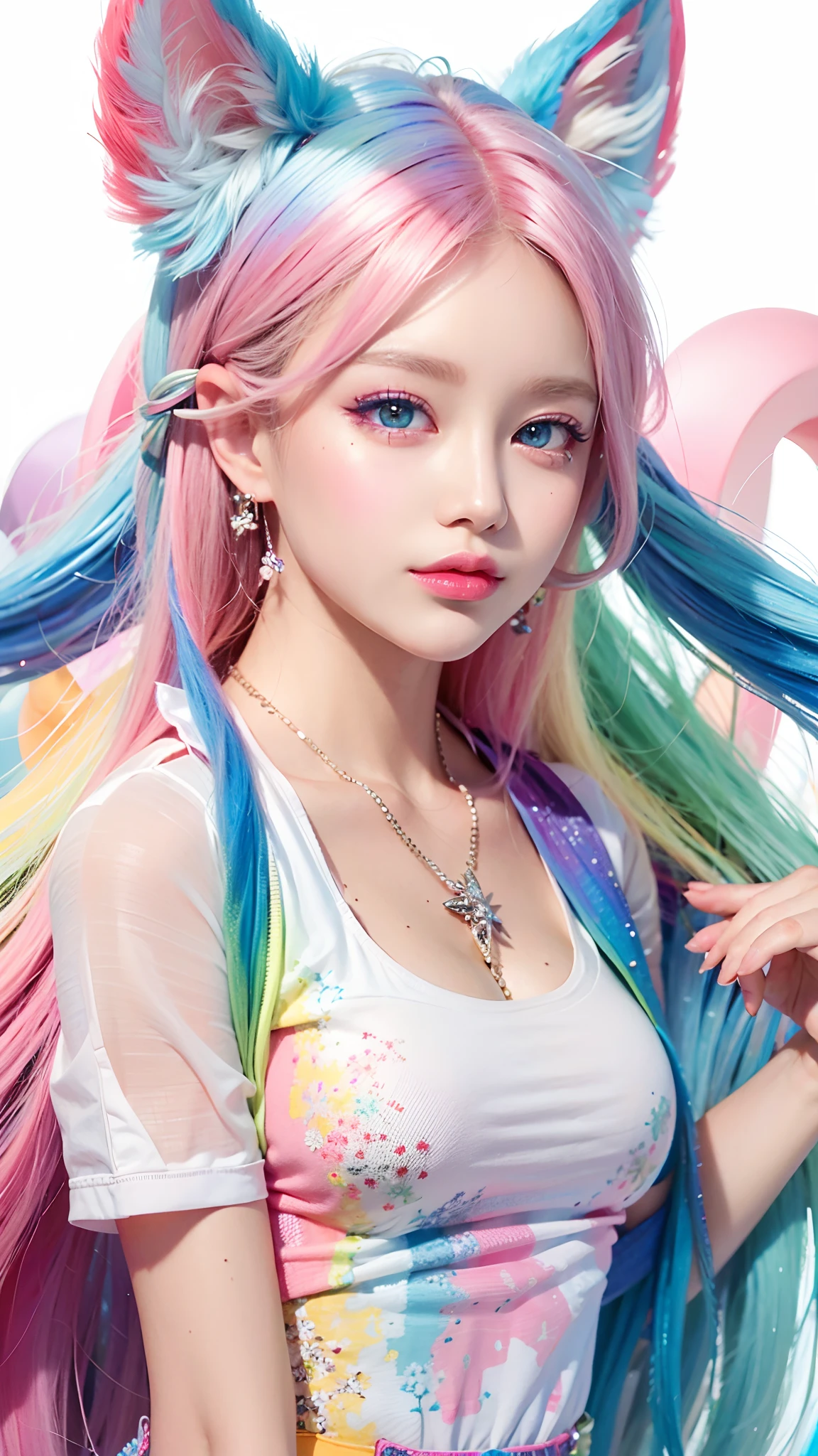 Large rainbow twist blade、Blue eyes、clear green eyes、Exquisite makeup