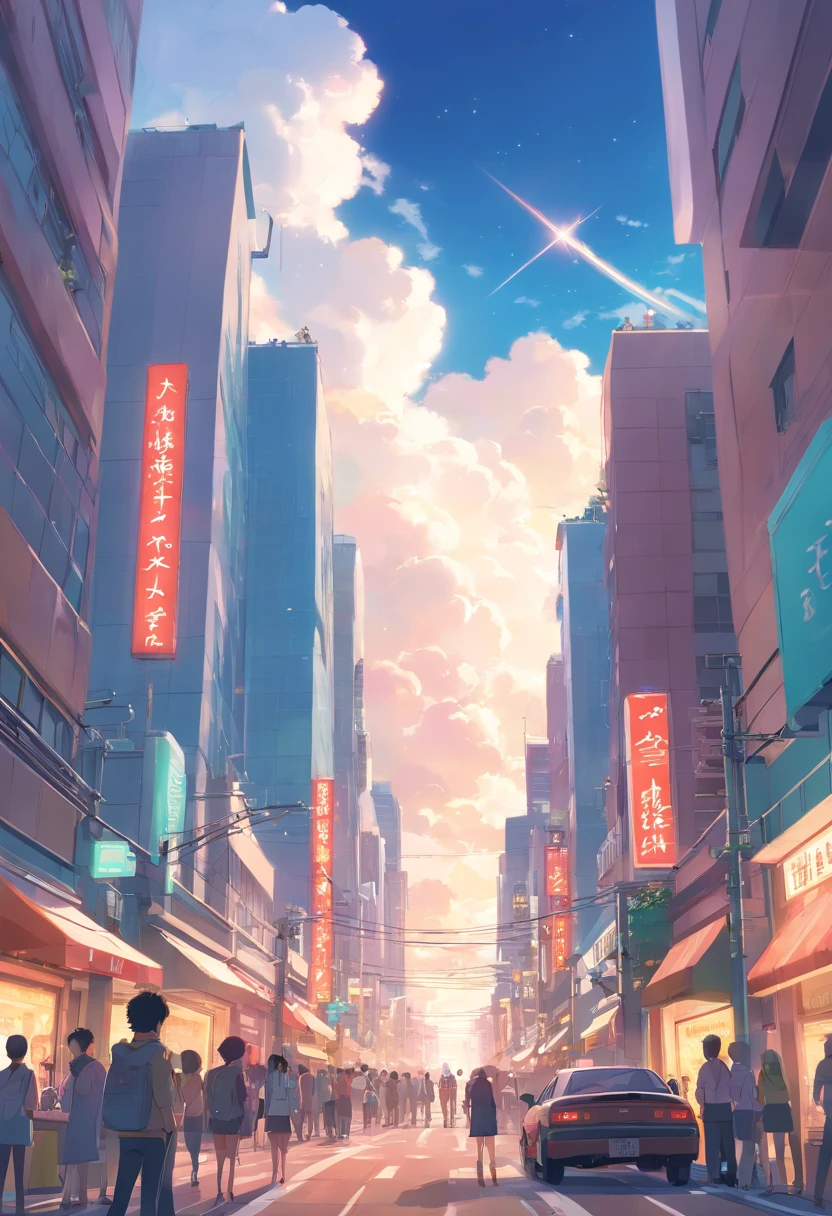 Top-cloud collapse star iron,The crowd flowed endlessly,The streets are full of traffic,tall house,mall