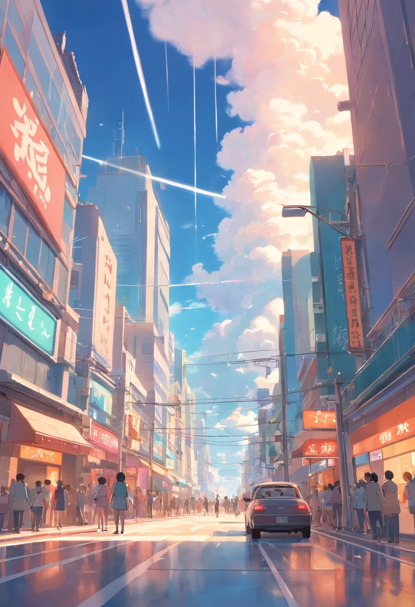 Top-cloud collapse star iron,The crowd flowed endlessly,The streets are full of traffic,tall house,mall