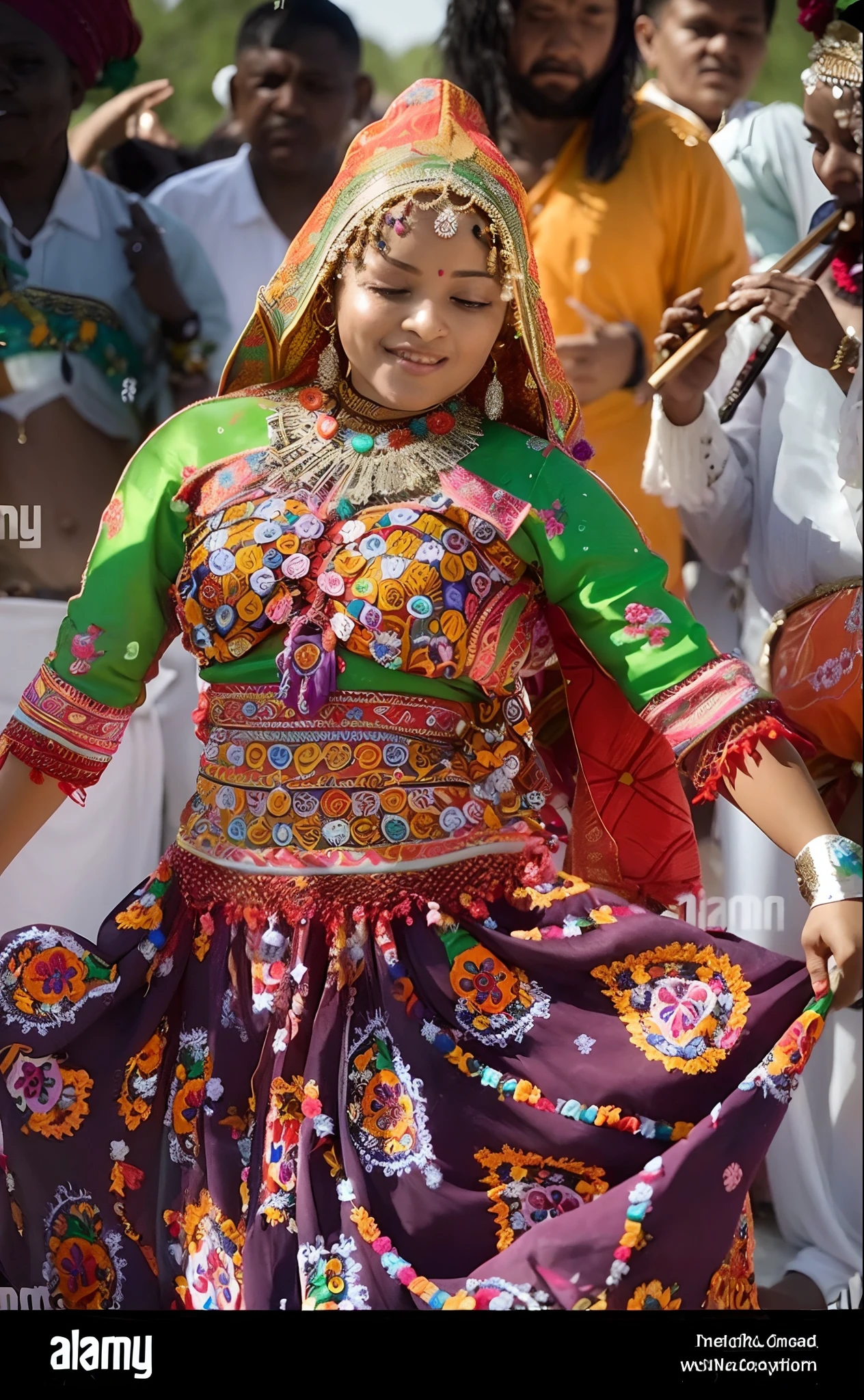 a woman in a colorful dress dancing with other people in the background, with colourful intricate, wearing traditional garb, wearing ornate clothing, traditional clothing, dressed in a beautiful, traditional clothes, intricate clothing, wearing an ornate outfit, traditional dress, as though she is dancing, traditional costume, other women dancing behind, traditional female hairstyles, wearing authentic attire, wearing intricate