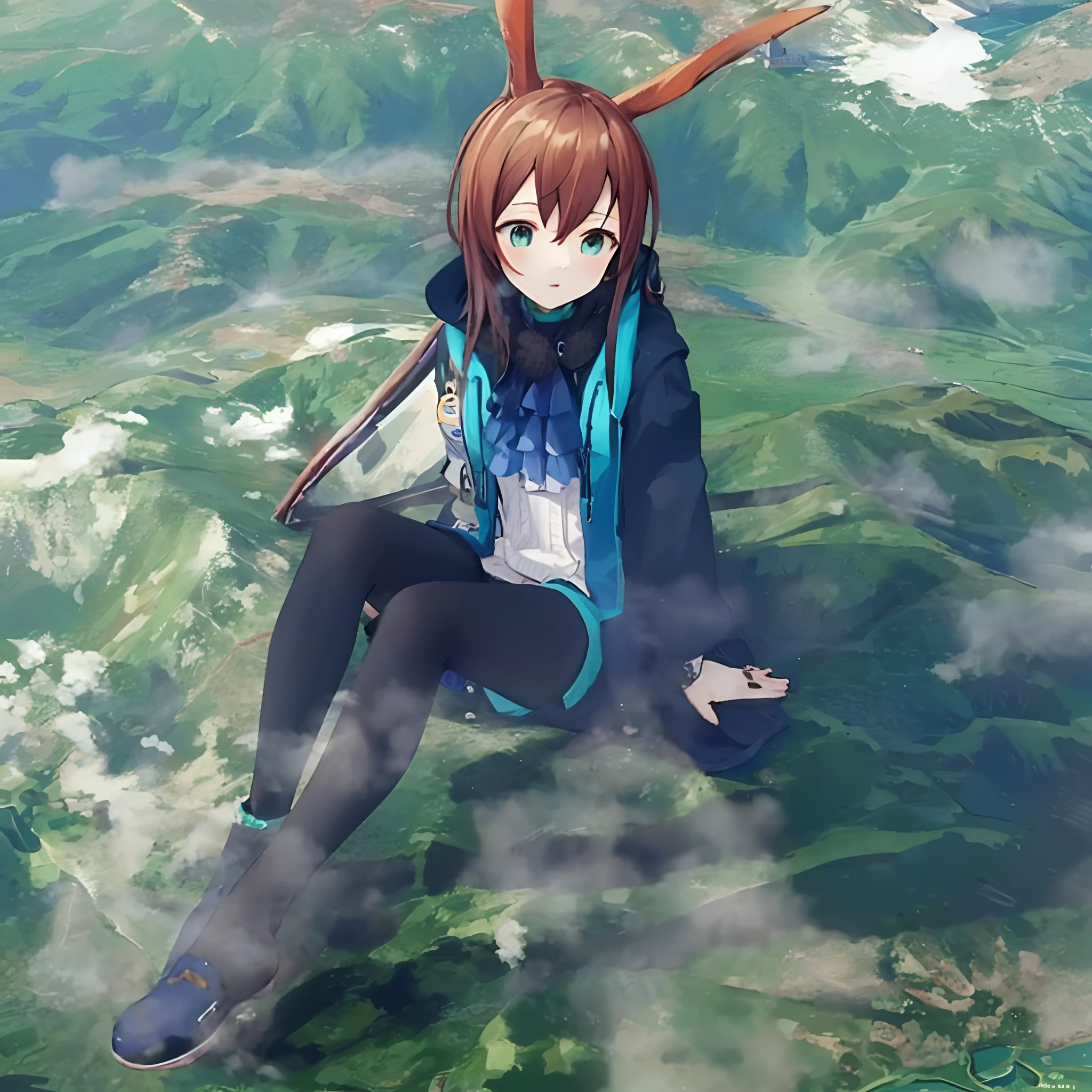 ，Clouds， view over city， mountain ranges， Masterpiece, Best quality, Highly detailed,Masterpiece,Best quality,offcial art,Extremely detailed Cg Unity 8K wallpaper，{{{Giantess}}}，Giant，1girll，modern miniature city，A cold expression，Located in a modern miniature city ，Contact viewers，The feet emit steam，Smash the city，