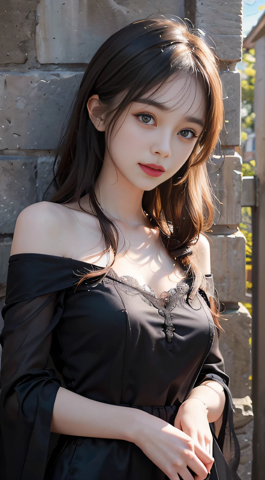 Short hair, nnlnnx, (Sharp Focus:1.2), Photo, attractive young woman, (Beautiful face:1.1), Detailed eyes, luscious lips, (Bold red lip color:0.85), (medium breasts:1.0), (Slim body:1.2), (Long hair:1.2), Wearing (1980s Peplum Dresses:1.2) で (Botanical Garden:1.2). (Moody lighting:1.2), depth of fields, Bokeh, 4K, nffsw. in door (by James C. Christensen:1.2|Jeremy Lipking:1.1).