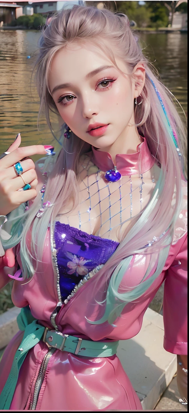 (8k, RAW photo, photorealistic:1.25) ,( lipgloss, eyelashes, gloss-face, glossy skin, best quality, ultra highres, depth of field, chromatic aberration, caustics, Broad lighting, natural shading,) looking at viewer with a serene and goddess-like happiness,