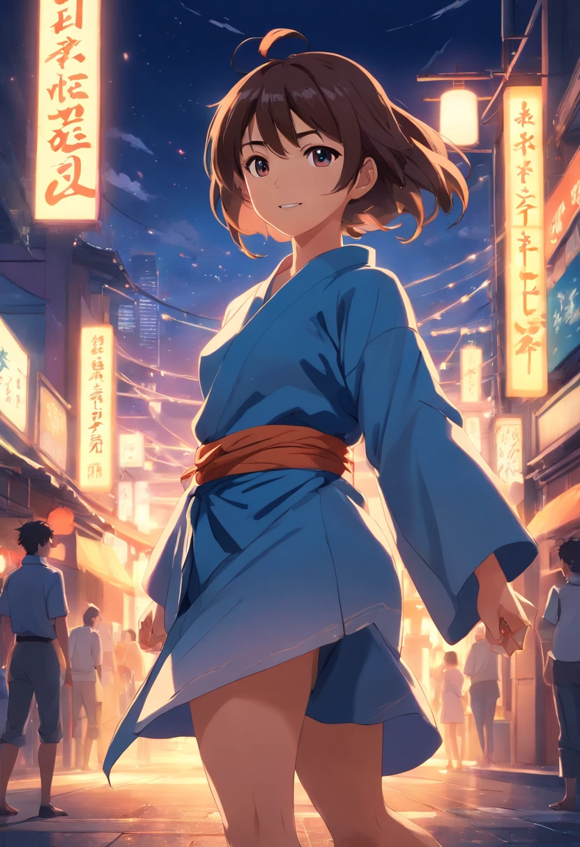 masterpiece, best quality, 1woman, training, standing, smiling, angry face, aura power, night, natural light, standing, female focus, strong muscles, movie composition, depth of field, bokeh, full body, tall woman, older woman, monk, martial artist, mountain, robes