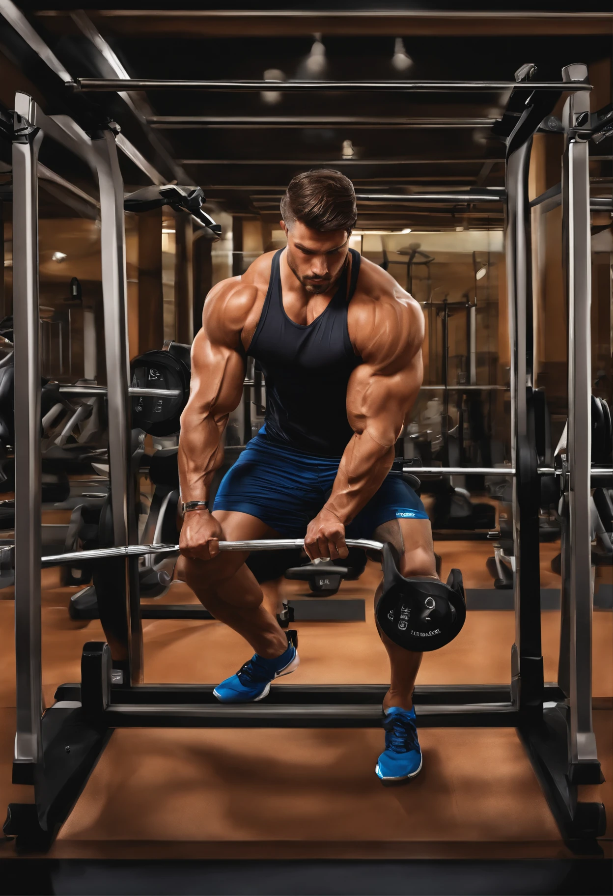 A strong macho and handsome man in the gym