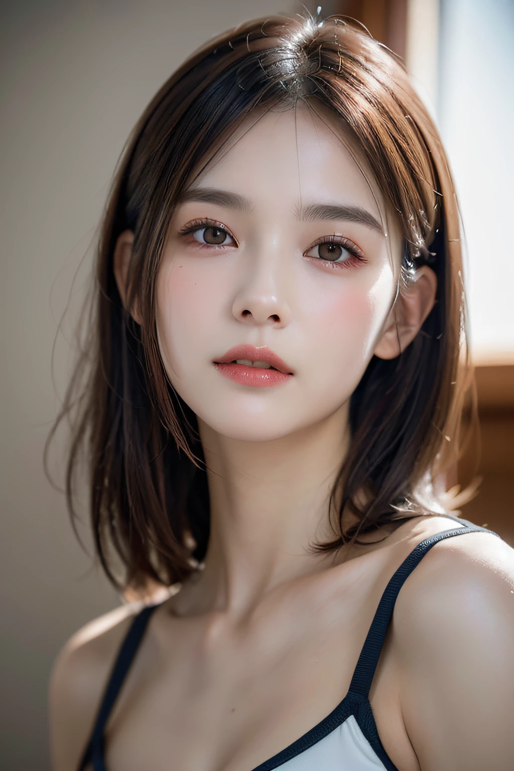 (Photoreal: 1.4), (Hyperrealistic: 1.4), (Realistic: 1.3), (Smooth Lighting: 1.05), (Improved Cinematic Lighting: 0.9), 32K, 1 Girl, 20 Year Old Girl, Realistic Lighting, Backlight, Face Lights, Ray Trace, (Whitening Light: 1.2), (Image Enhancement: 1.4), ( Best image quality real skin: 1.4), fine eyes, fine face, fine eyes, (increase in mood of body line: 1.1), (increase in beauty of skin texture: 1.1), immediately after getting out of the pool,