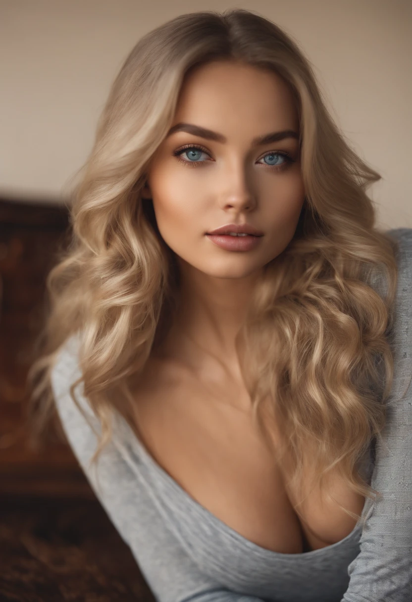 arafed woman fully , sexy girl with blue eyes, ultra realistic, meticulously detailed, portrait sophie mudd, blonde hair and large eyes, selfie of a young woman, bedroom eyes, violet myers, without makeup, natural makeup, looking directly at the camera, face with artgram, subtle makeup, stunning full body shot kneeling on bed, in bedroom, medium to large size bust; ; ;naked