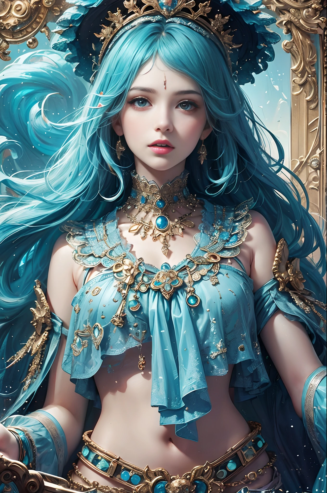 (masutepiece, of the highest quality, Best Quality, Official art, Beautiful and aesthetic:1.2), (1girl in), Extremely detailed,(Fractal Art:1.3),Colorful,Highest detail,Eye color is turquoise blue、