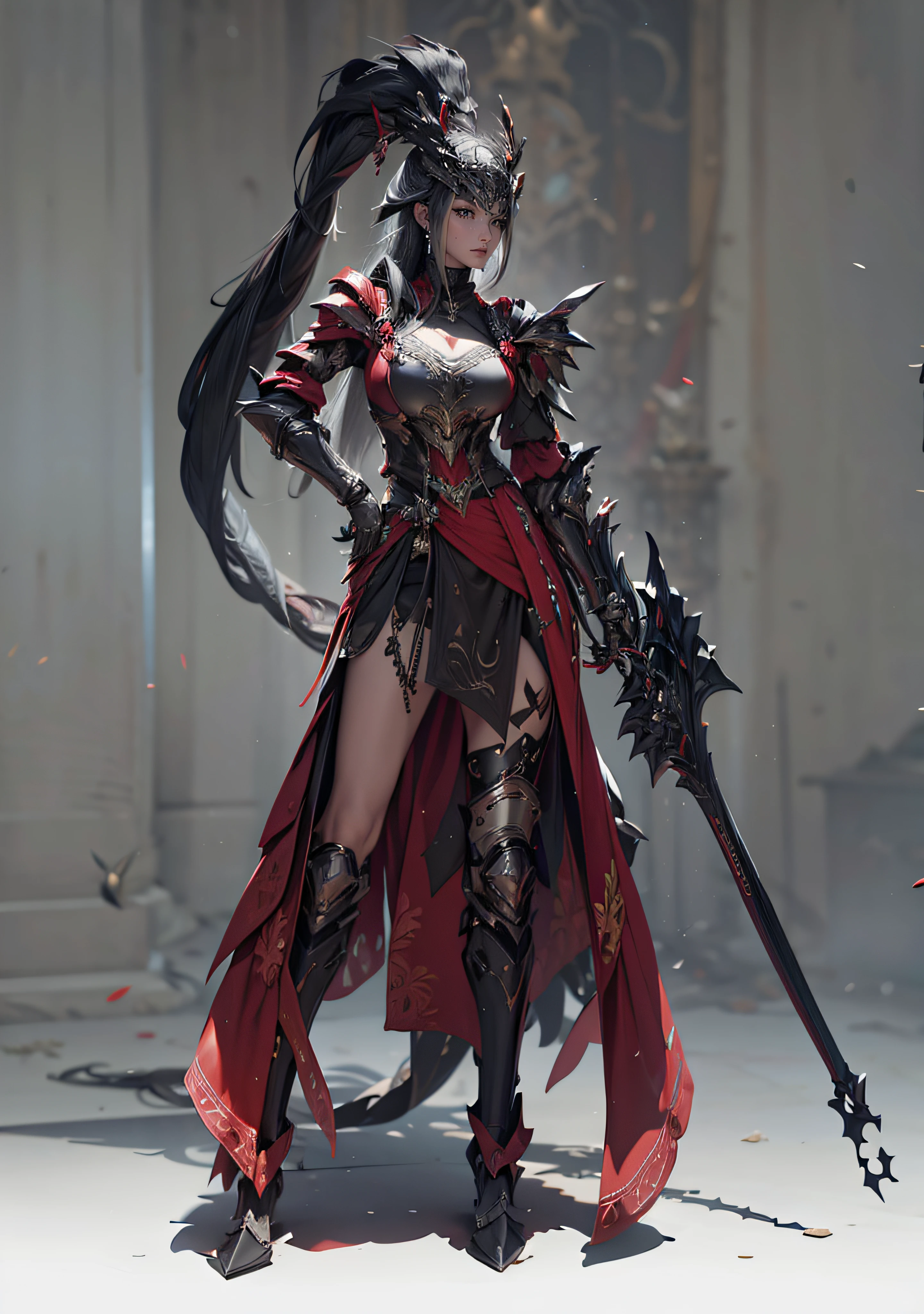 Dragoon armor，Perfect face，feathered headdress，Metal ornaments，Black underwear，Unreal 5