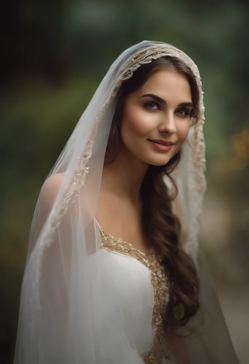 The smiling girl in the thin and white veil