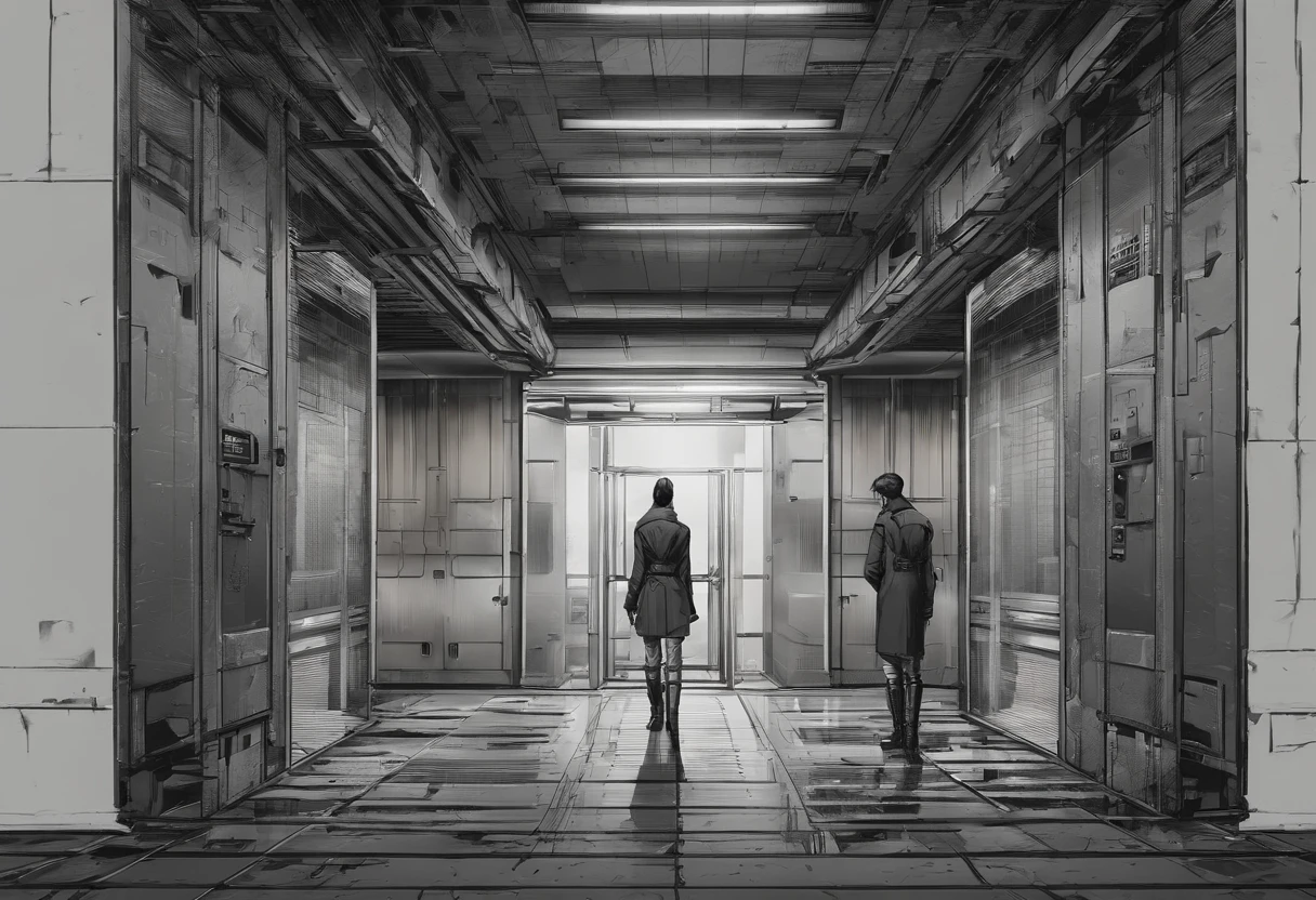 arafed man and woman standing in an elevator talking, a stock photo by Emanuel Witz, pexels, renaissance, in an elevator, group of people in an elevator, looking at each other mindlessly, dark people discussing, 😭🤮 💔, emotional conflict, arguing, elevator, stock photo, motivational, thought provoking, male and female