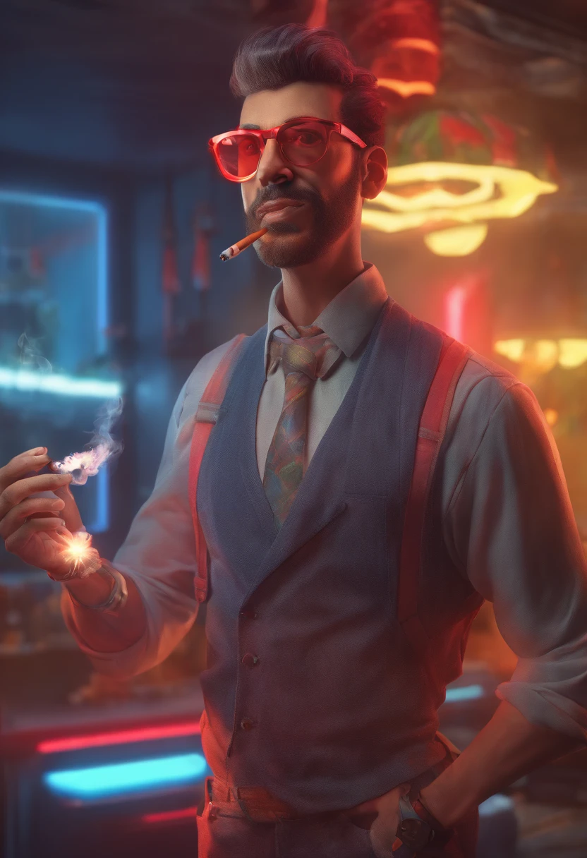 coelho,red eyes,standing,cigarette at hand,vaping,illustration,ultra-detailed,best quality,realistic,lighting+3,HDR,vivid colors,smoke trail,highres,portraits