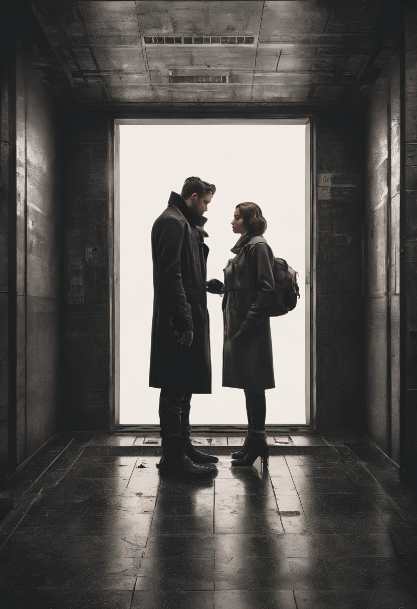 arafed man and woman standing in an elevator talking, a stock photo by Emanuel Witz, pexels, renaissance, in an elevator, group of people in an elevator, looking at each other mindlessly, dark people discussing, 😭🤮 💔, emotional conflict, arguing, elevator, stock photo, motivational, thought provoking, male and female