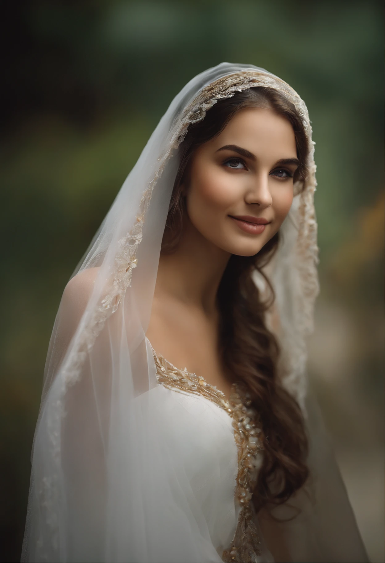 The smiling girl in the thin and white veil