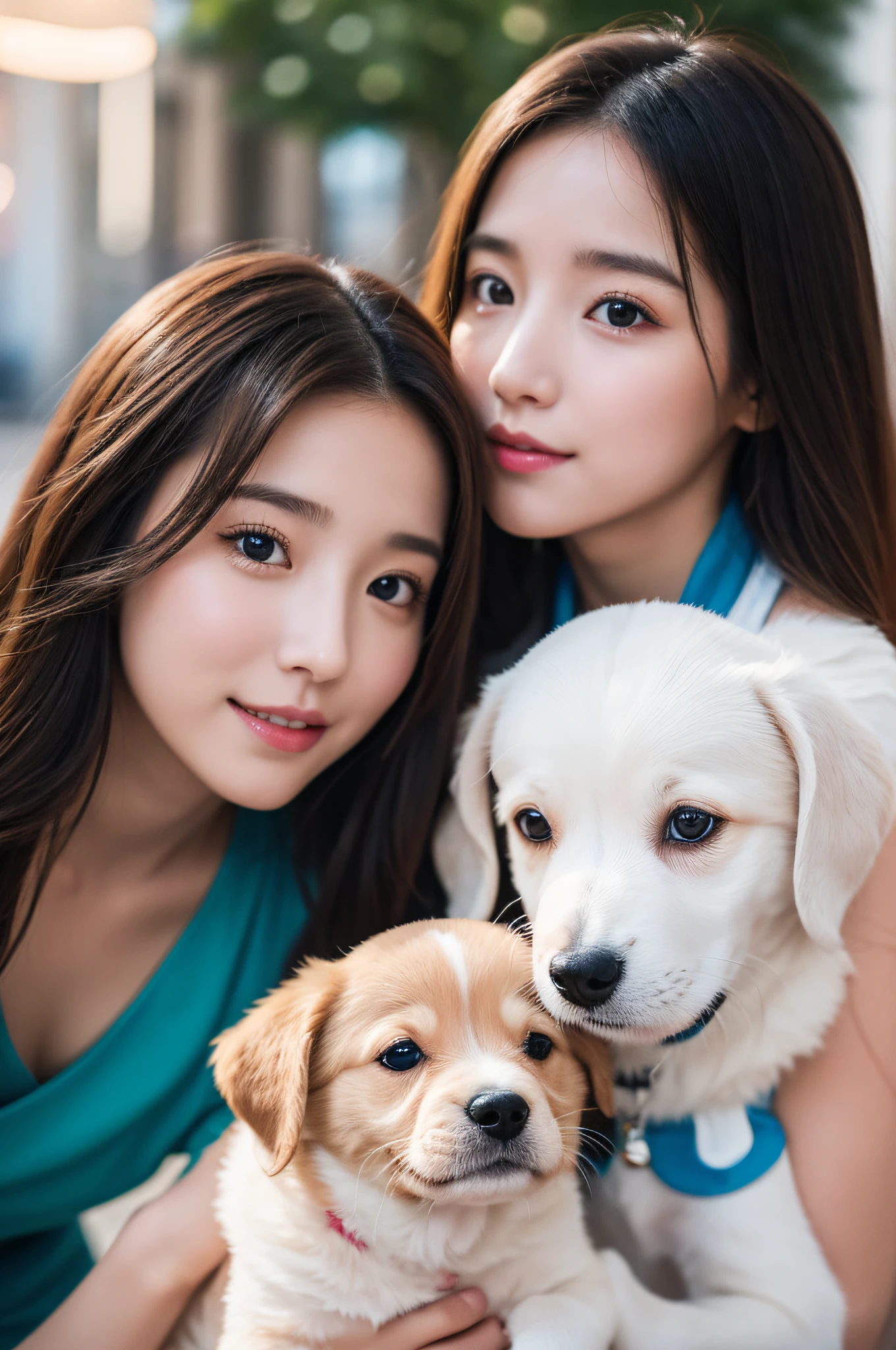3 girls , ultra-definition , 8k ,Eyes big, Puppy Award, cute little ,youthful, 20's