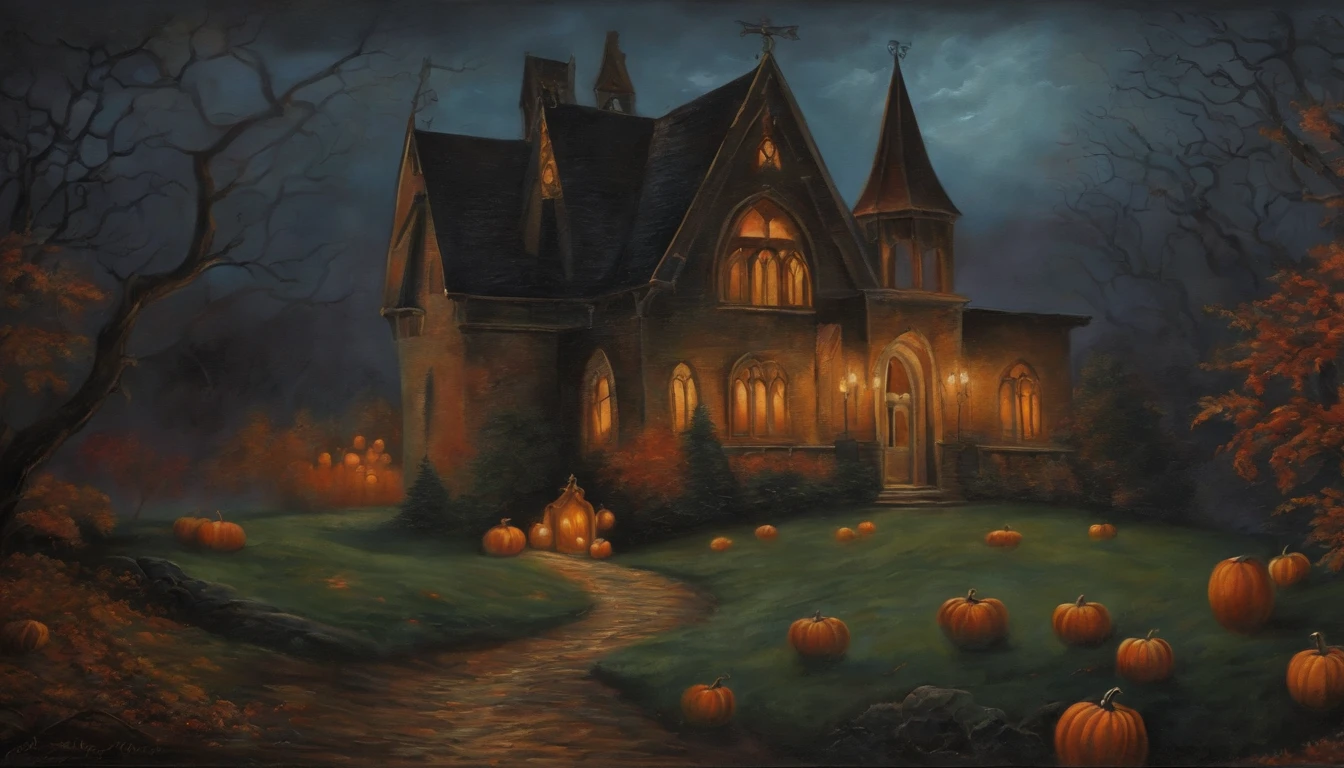 Vintage Dark Gothic Halloween Art Painting
