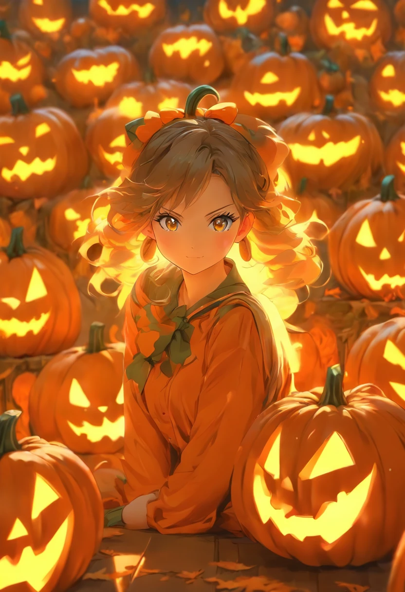 a girl a pumpkin in front of her (background), anime art wallpaper 8 k, anime art wallpaper 4 k, anime art wallpaper 4k, anime style 4 k, 4k anime wallpaper, anime wallpaper 4 k, anime wallpaper 4k, 4 k manga wallpaper, cute anime catgirl, beautiful anime catgirl, anime girl with cat ears
