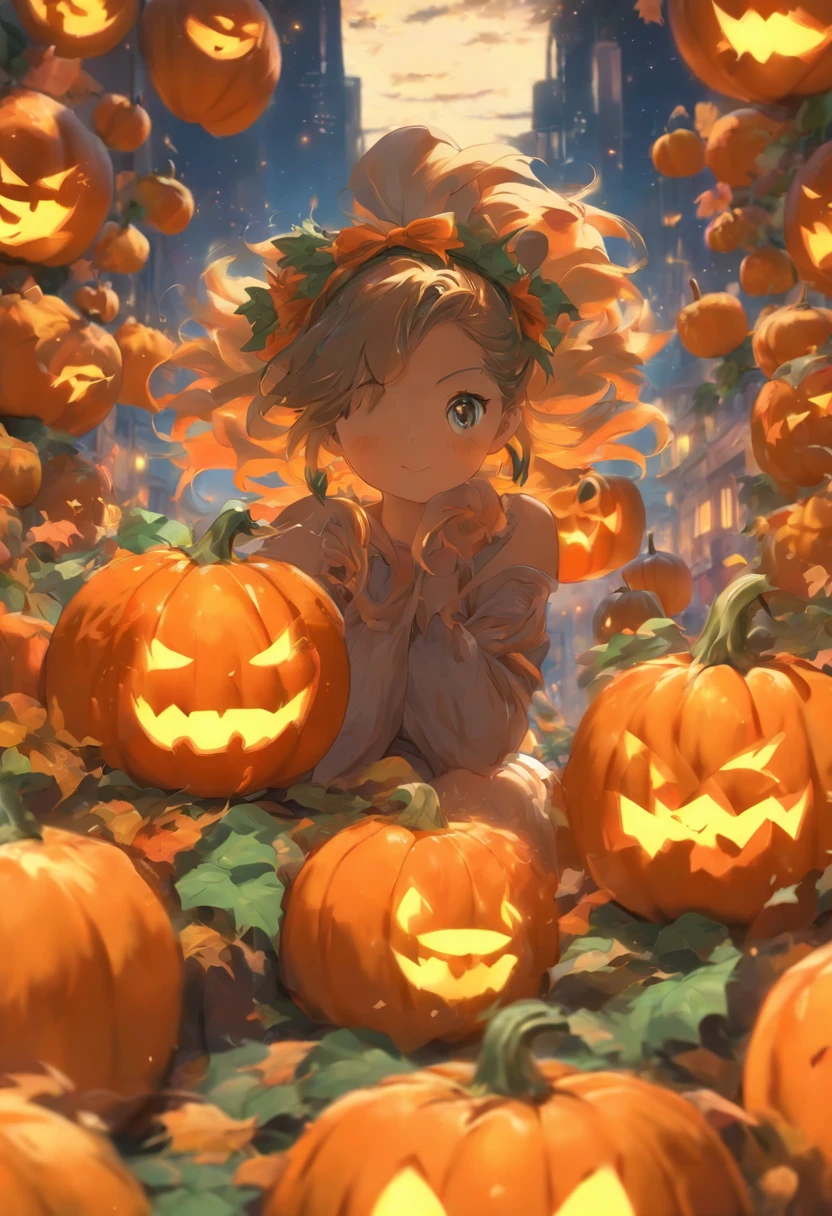 a girl a pumpkin in front of her (background), anime art wallpaper 8 k, anime art wallpaper 4 k, anime art wallpaper 4k, anime style 4 k, 4k anime wallpaper, anime wallpaper 4 k, anime wallpaper 4k, 4 k manga wallpaper, cute anime catgirl, beautiful anime catgirl, anime girl with cat ears