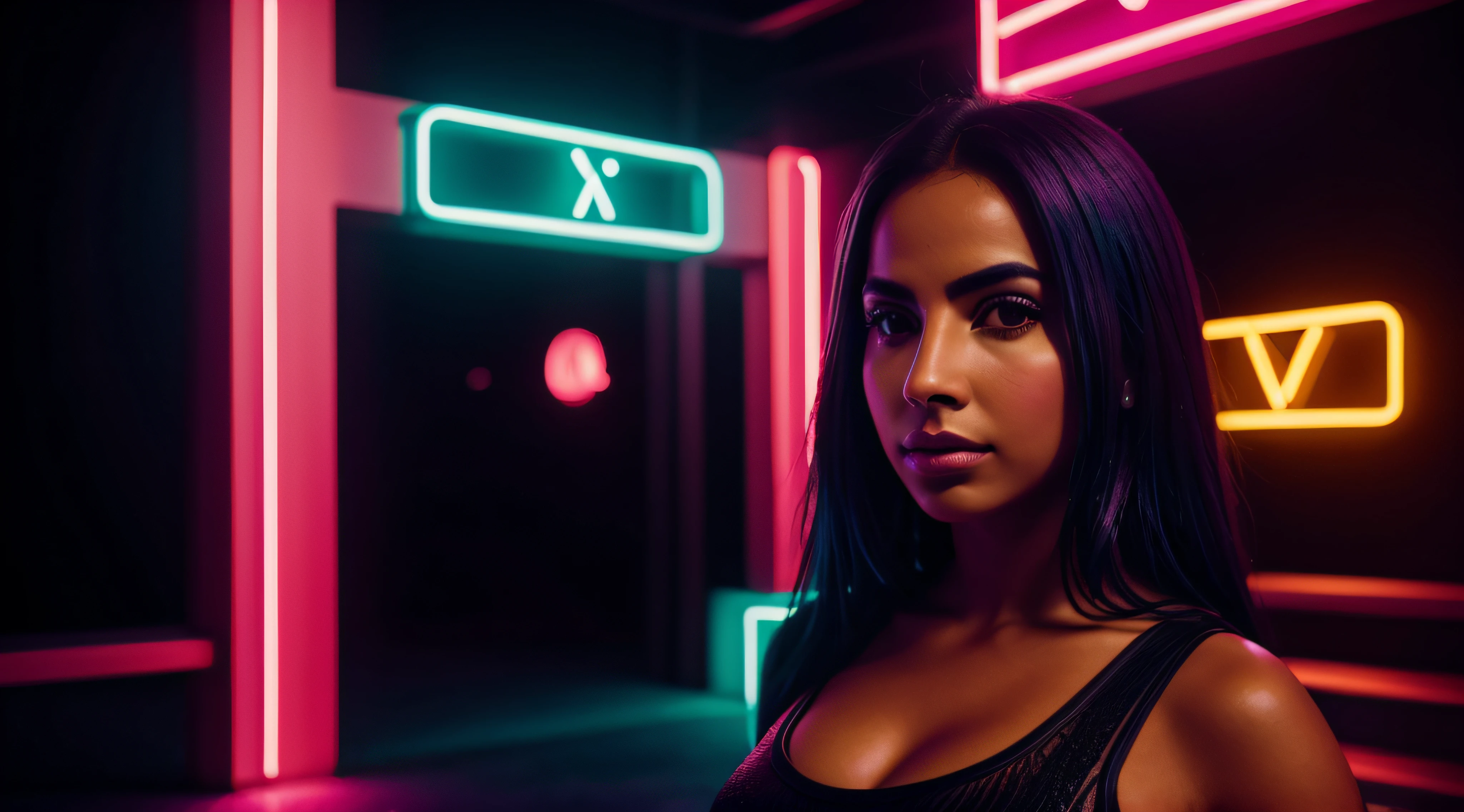 (obra prima) (ultradetalhada) (ultrarrealista) Anitta, Neon light, noite, Foto premiada, BLN-L24, exposure,Alto contraste,low saturation,high saturation 8k 3D, f 2.8 lentes, Cinematic lighting
