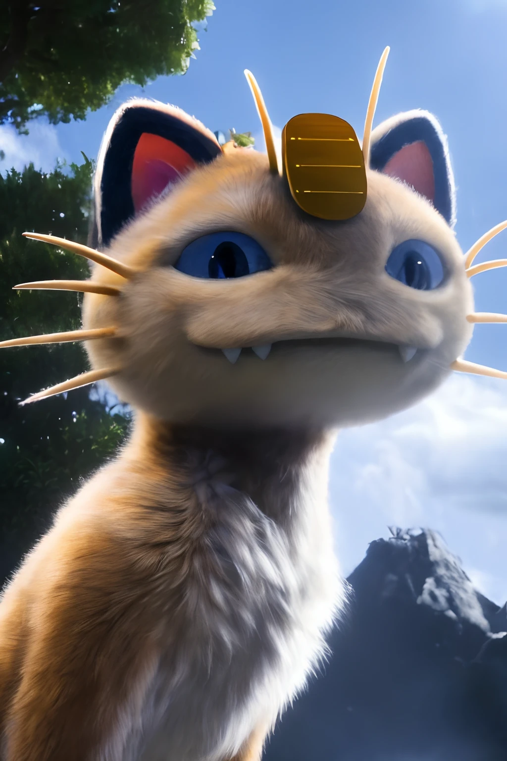 ((realistic)), ((photorealistic)),((high-res, masterpiece, best quality, cinema lighting)), masterpiece, best quality:1.2), upper body, solo, masterpiece, best quality, 4k, photograph, cinematic, modelshoo ,ultra realistic 8k cg, masterpiece, ((ultra detailed background, delicate pattern, intricate detail)), (highly detailed, fine details), best quality, (photorealistic:1.4), absurdres, RAW photo,masterpiece, best_quality, ((1girl 1.3)), solo, realistic fur, detailed, (detailed fur, fur, furry body:1.2), (by ratte and nuzzo and kenket:0.7), ((Meowth 1.3)), pokemon, snaggletooth, smile, upper body, high quality, absurd res, photo manipulation, photography \(artwork\), detailed,