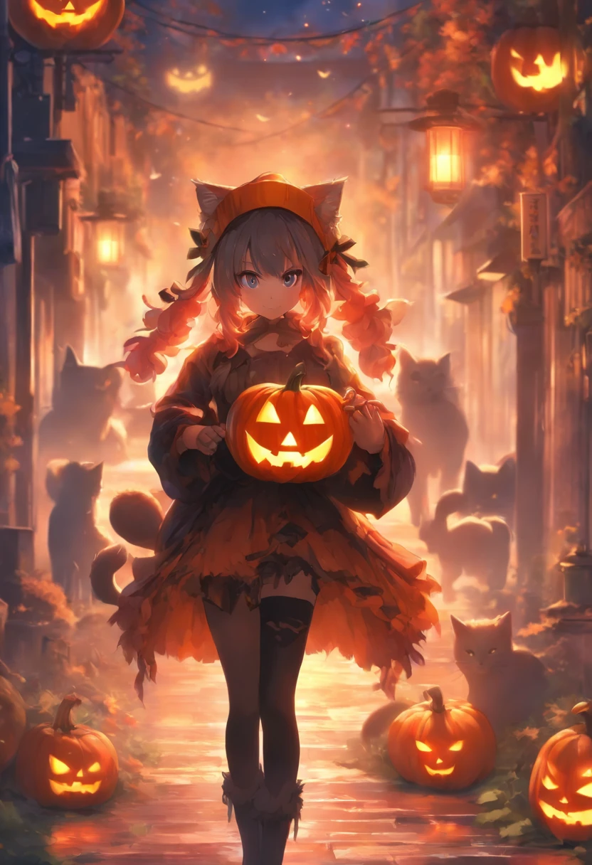 anime girl with a cat hat holding a pumpkin, halloween art style, anime style 4 k, anime art wallpaper 4 k, anime art wallpaper 4k, anime wallpaper 4k, anime wallpaper 4 k, anime art wallpaper 8 k, 4k anime wallpaper, halloween theme, gothic maiden anime girl, hd anime wallaper, 4 k manga wallpaper, nightcore