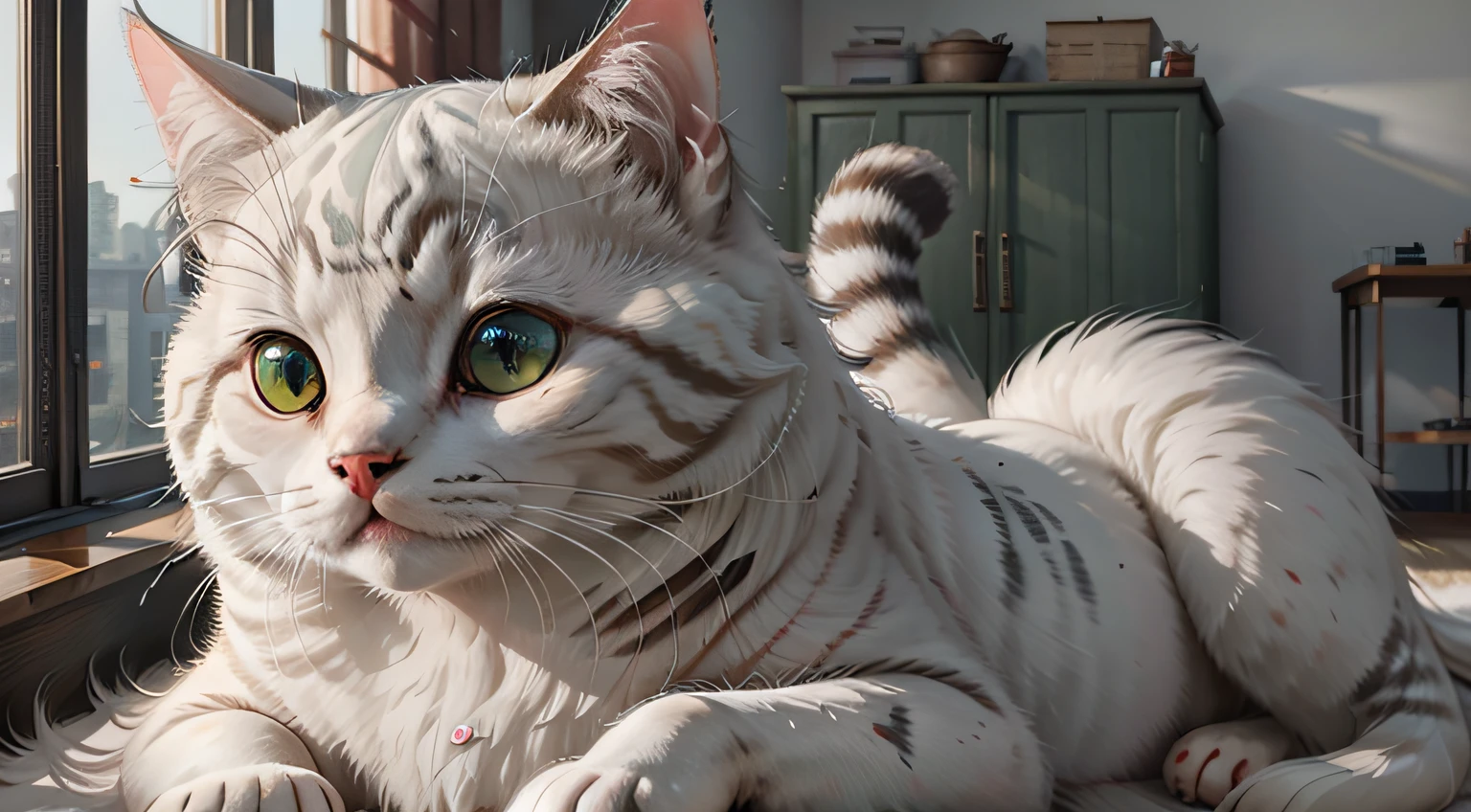 Cute cat,Has large, bright green eyes