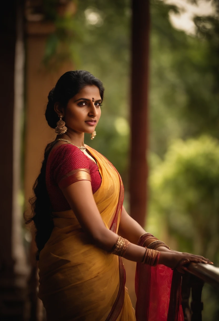 ndian women in saree, innocent round face, stunning looks, long hairs, long cut blouse