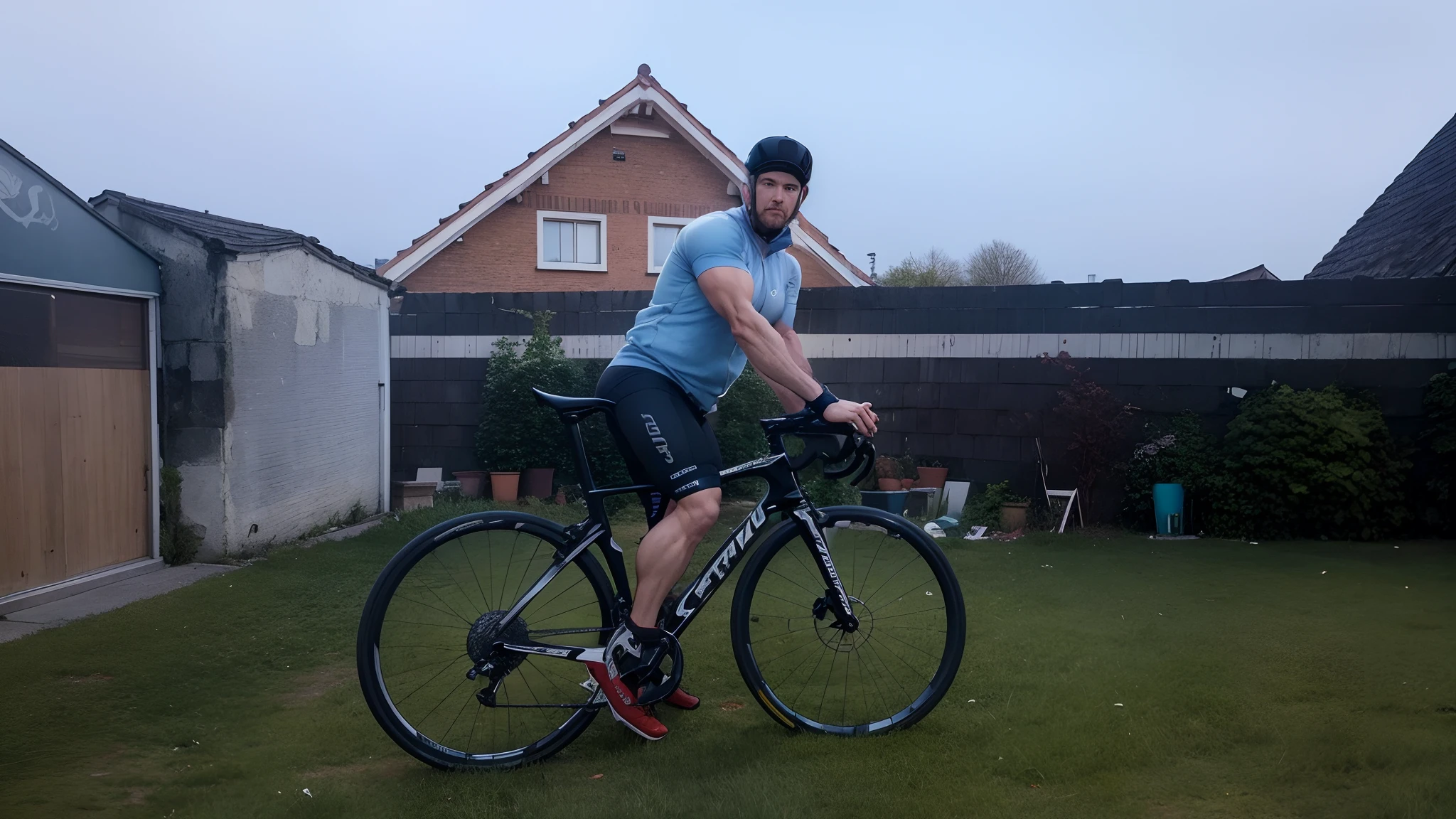sporlicher Typ auf Rennrad sieht sehr gut aus. strong pronounced muscles bodybuilding