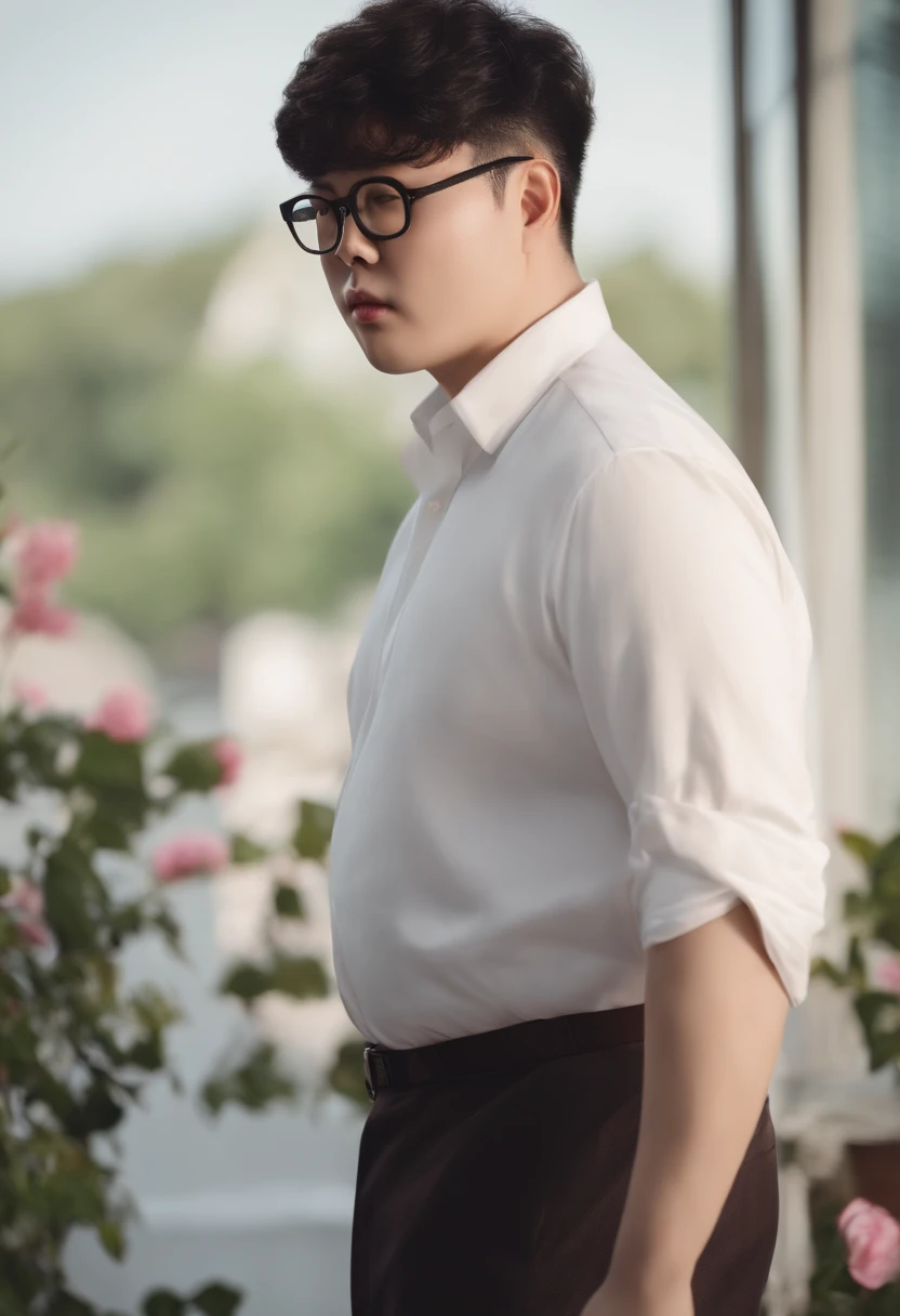 Fat man with a love face, plump body, tall white body, tall Asian.
170 cm short haircut glasses