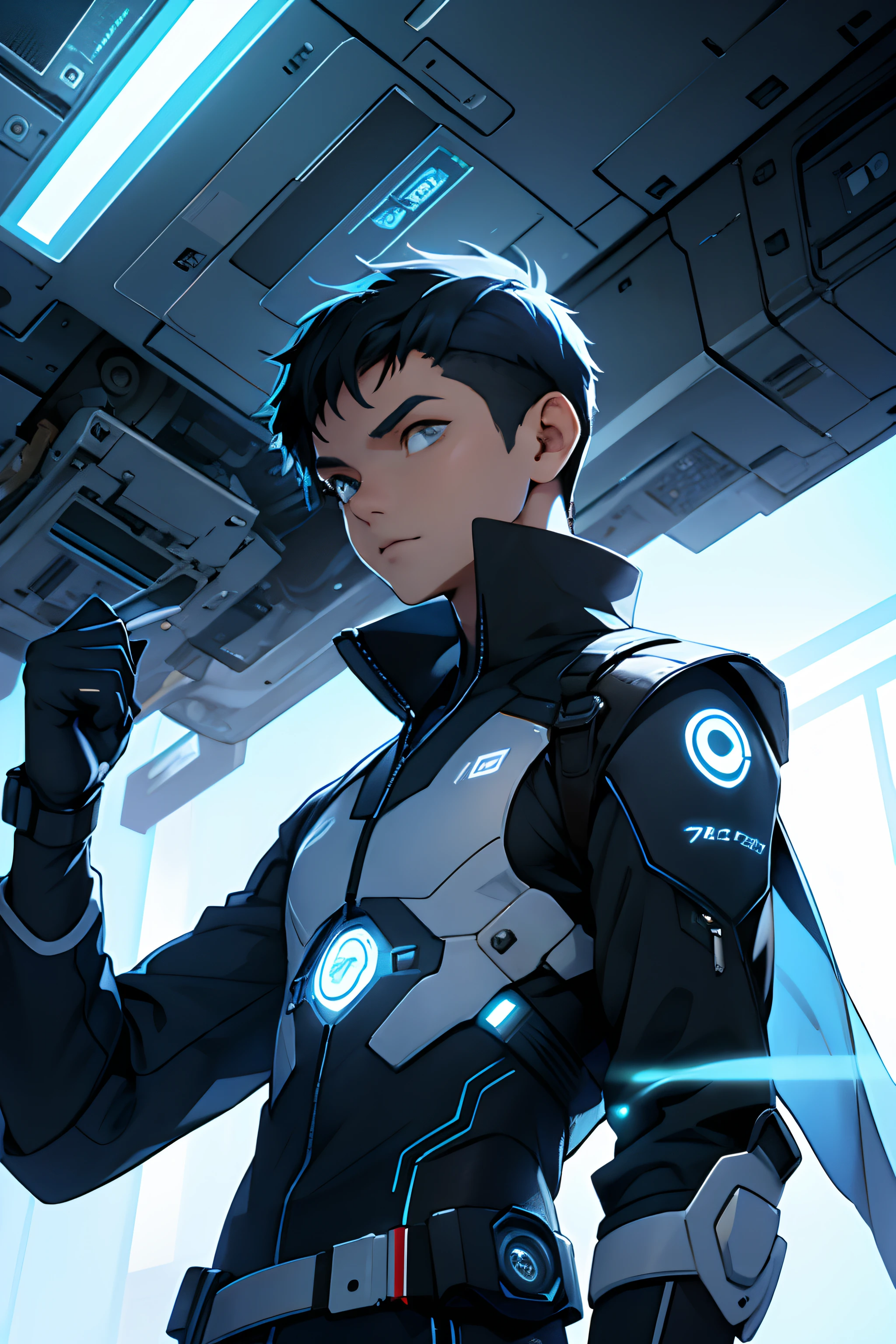 A boy's avatar with a sense of technology,Futuristic,sense of science and technology,With a tech eye,frontage