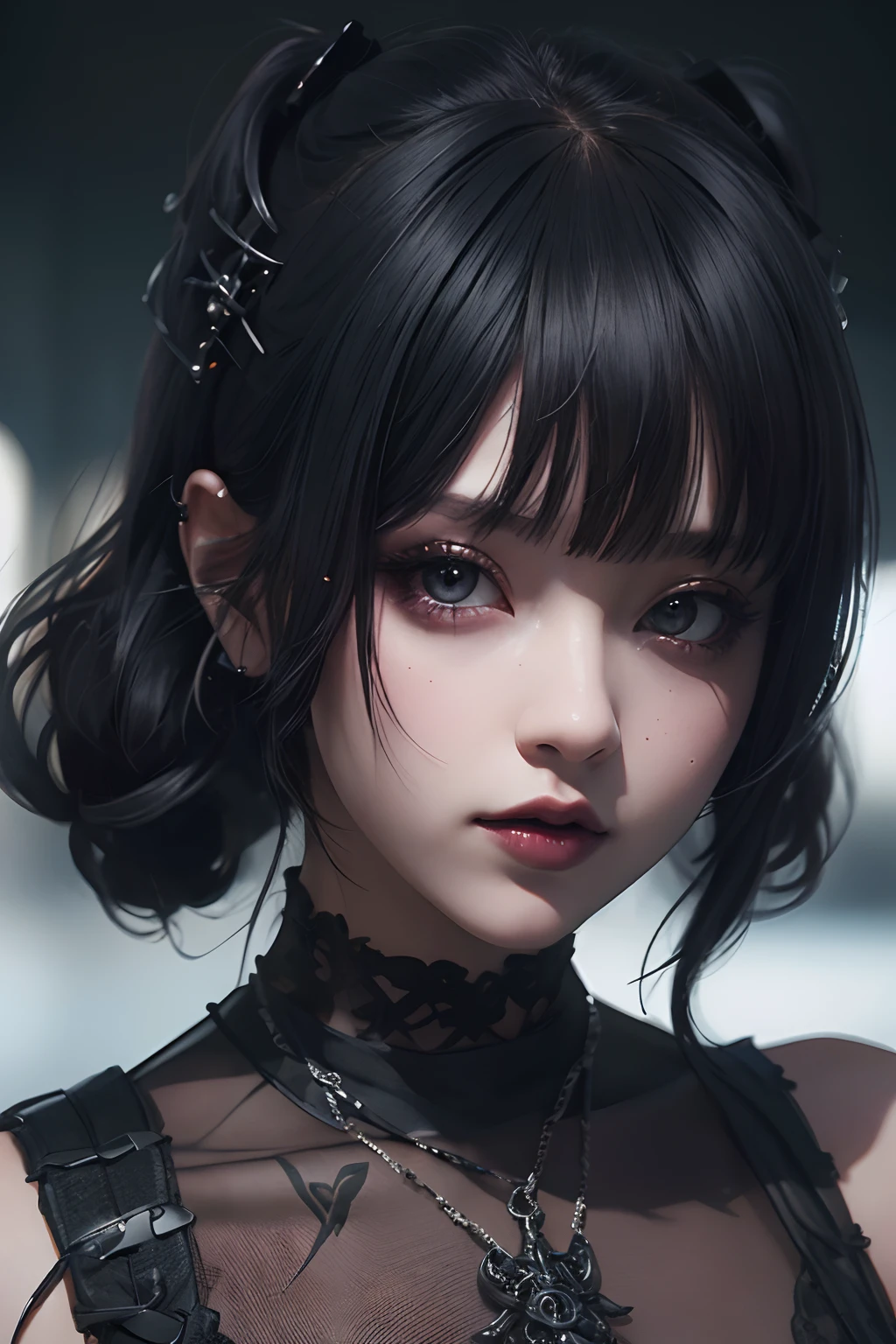 There is a woman in a black dress and a bow tie.。, Real life anime girls, Kurohime cut hair, 1. Anime Gothic Girl, Anime girl in a black dress, Black Pigtails, Ishida Sui with black hair, Shirahime cut hairstyle, Attractive anime girl, Short Hair, Cute Anime Girl, Anime Girl Cosplay