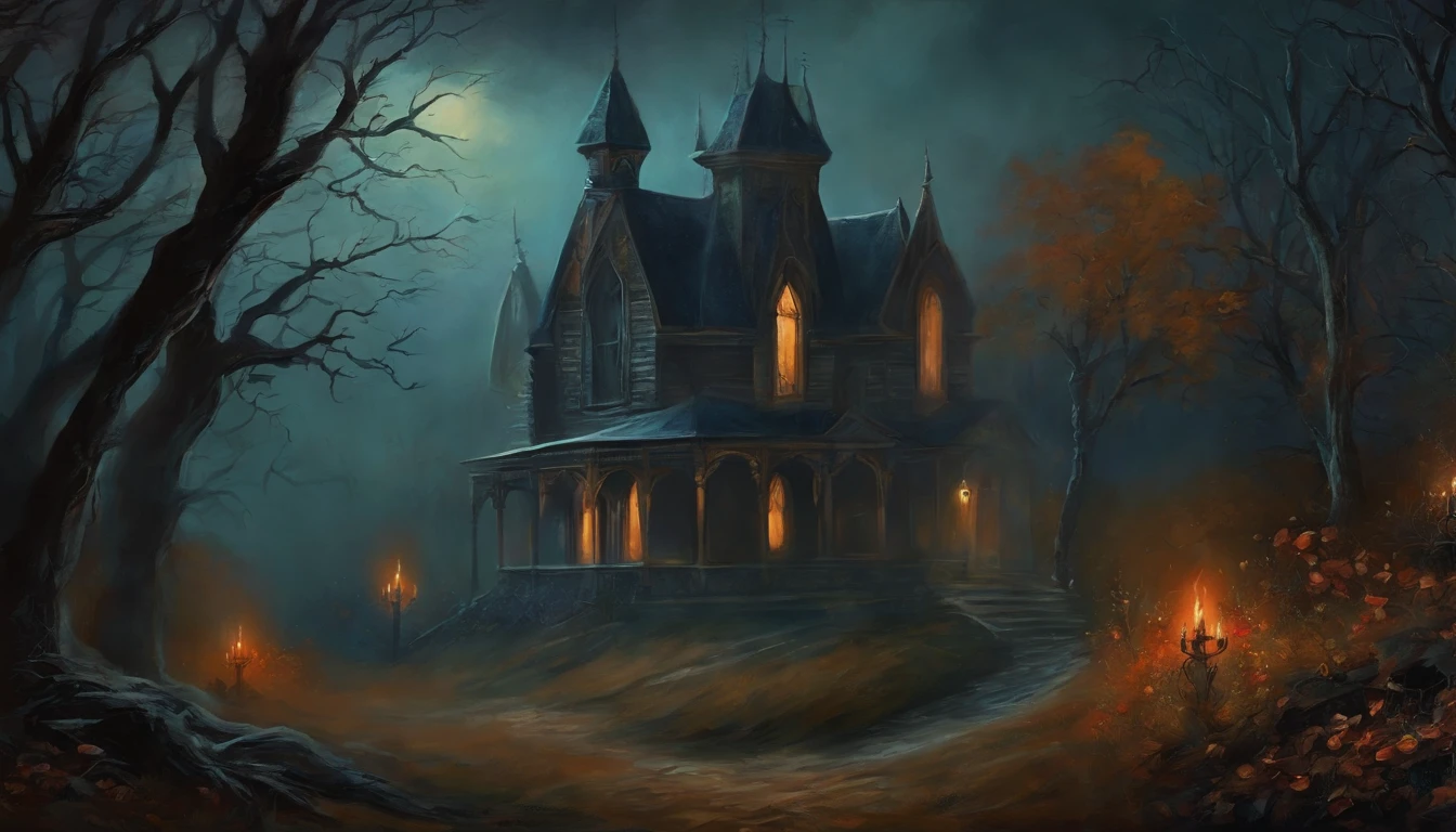 Dark Gothic Haze Halloween Ghost Art Painting, Estilo vintage