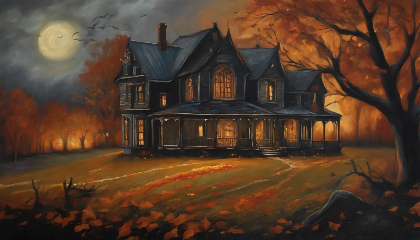 Dark Gothic Haze Halloween Ghost Art Painting, Estilo vintage