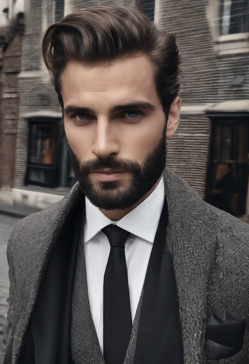 Homme en costume, barbu, Wear a black business suit, Neat model, Montrer son visage, Photo de profil professionnelle, Business Wear, Office Wear, high resolucion, шедевр, beste-Qualit, intricate high detail, highly detailed, mise au point nette, texture, detailled eyes, professionnel, 4K, Tournage en Canon, 85 mm, faible profondeur de champ, Vision couleur Kodak, perfect fit body, extremly detailed, photo_\(ultra\), photo realist, Post-traitement, Maximum details, roughness, real life, ultra realist, rendering, photographie, 8K UHD, photographie (grain de film)