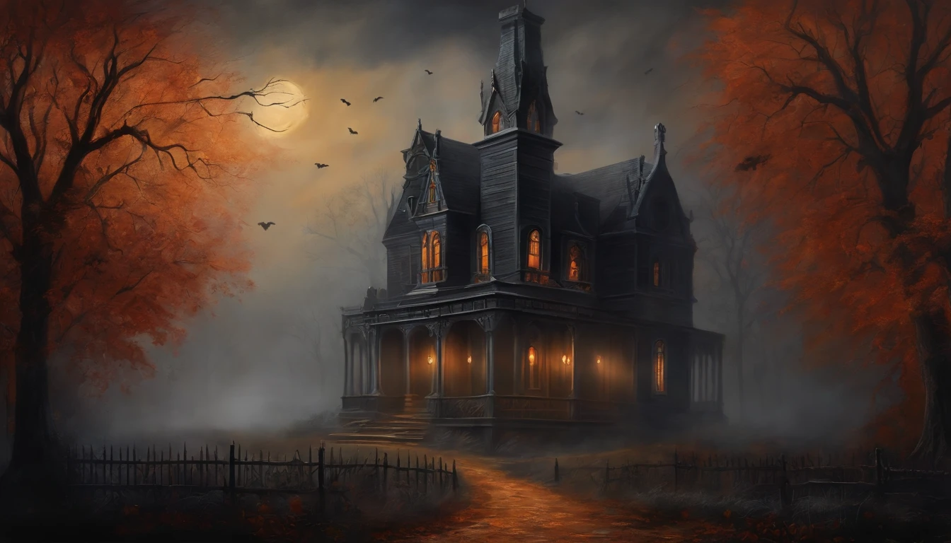 Dark Gothic Mist Halloween Ghost Art Painting, estilo vintage