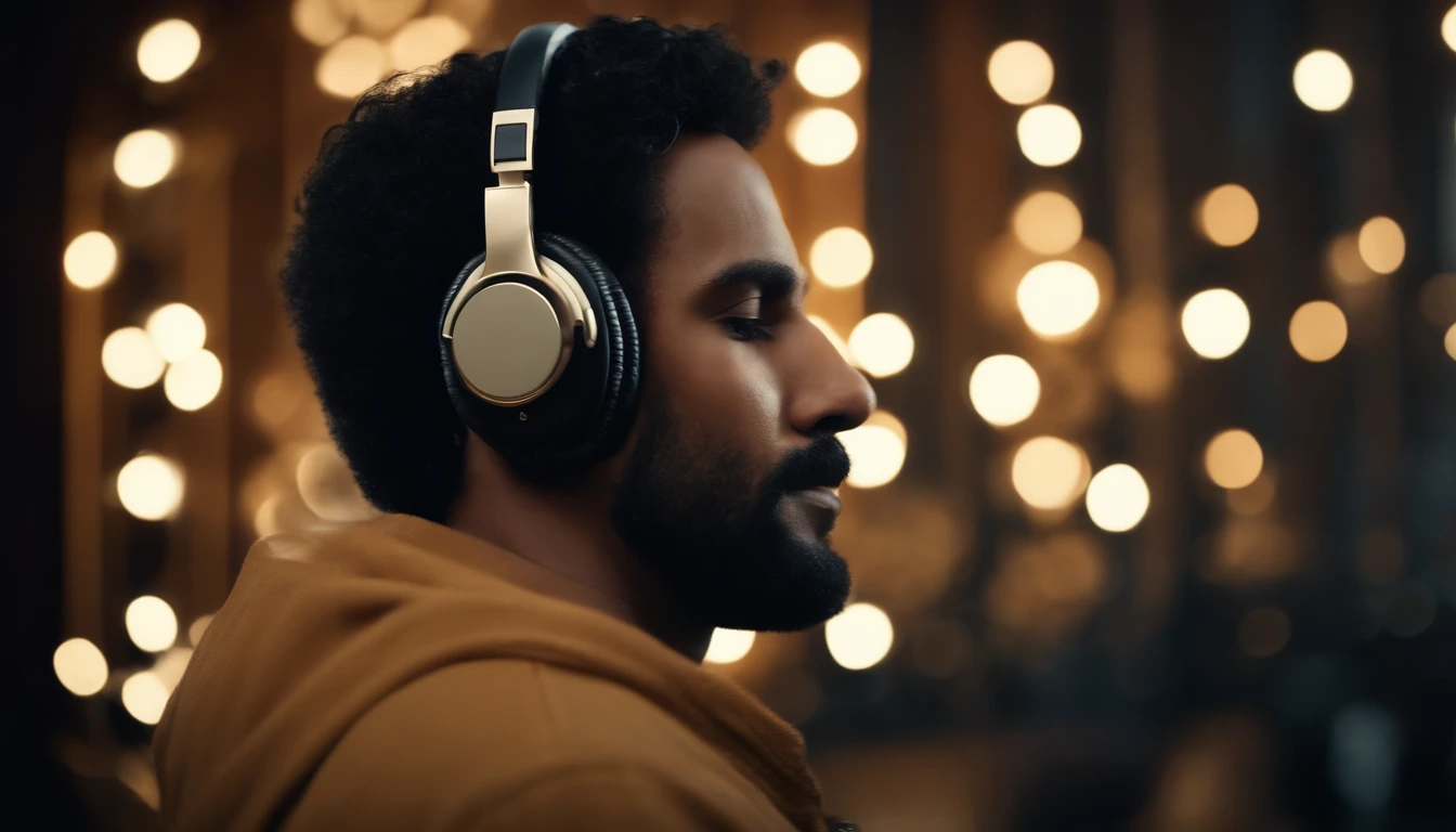 Headphone man complete profile view