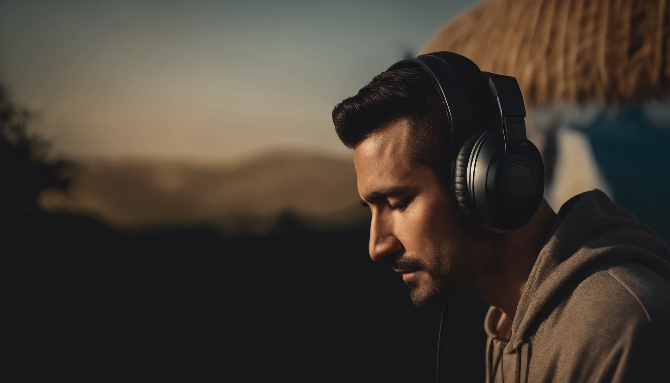 Headphones man face full profile morning oriental