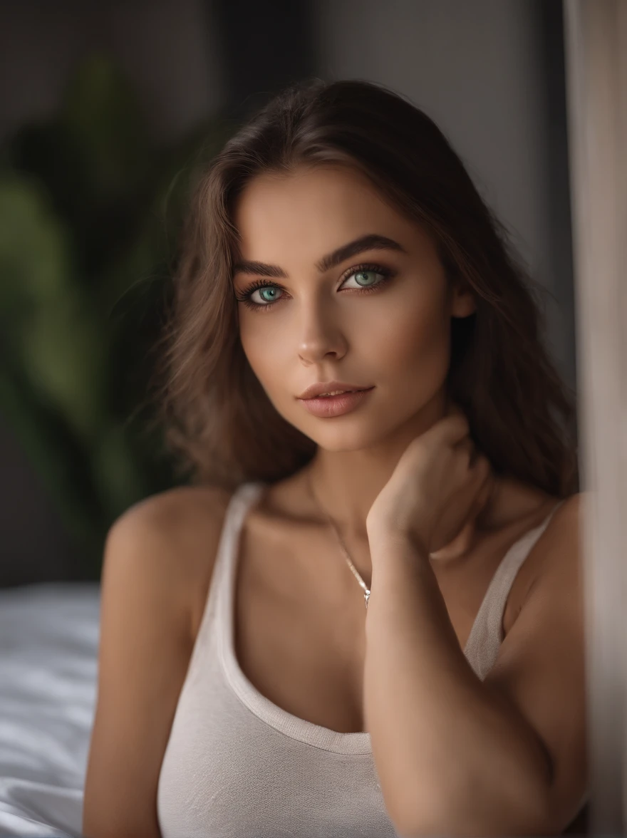 arafed woman with large breasts, sexy girl with green eyes, portrait sophie mudd, brown hair and large eyes, selfie of a young woman, bedroom eyes, violet myers, without makeup, natural makeup, looking directly at the camera, face with artgram, subtle makeup, stunning full body shot, piercing green eyes, beautiful angle, cute girl, full body picture, full body, full body shoot, brunette goddess, high detail, sexy pose, night club, party, fun --- and naked