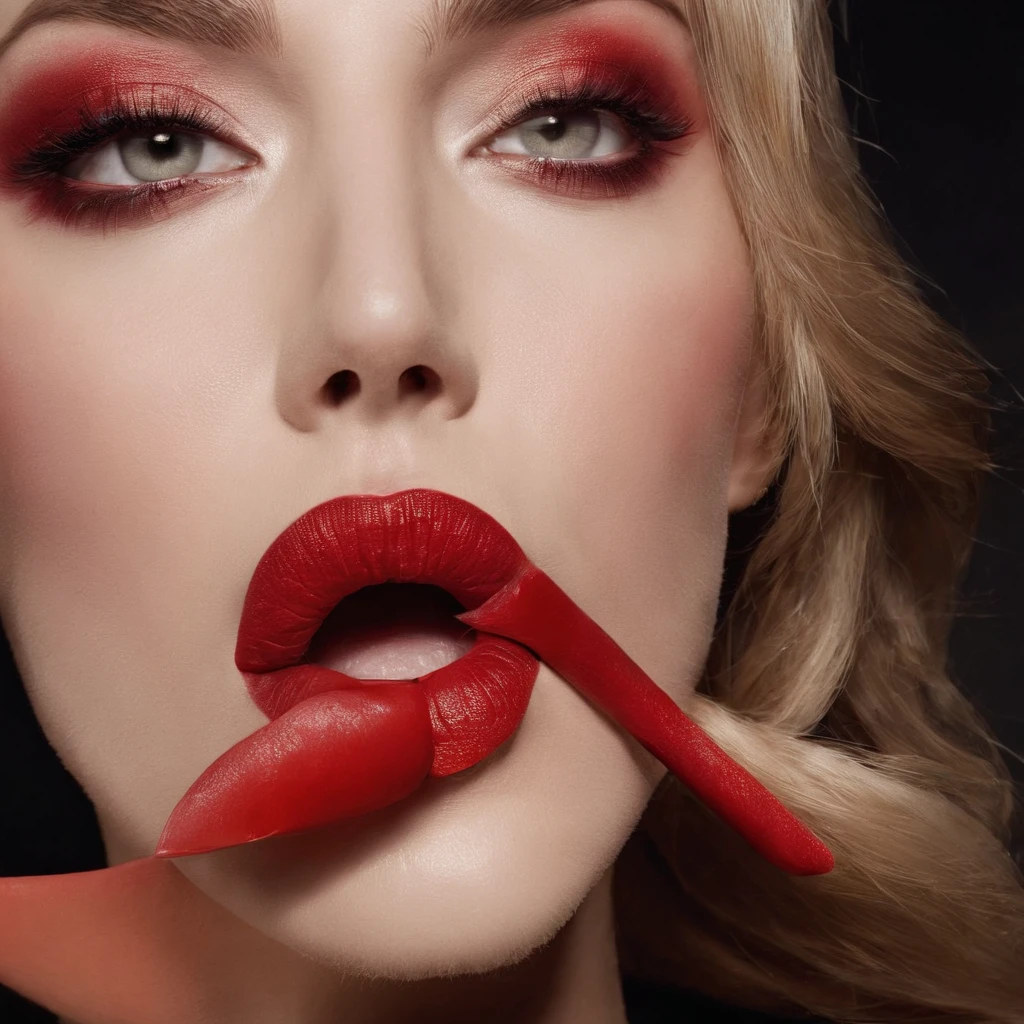 close up of woman's mouth breathing, sexy, red lights, sufffocating