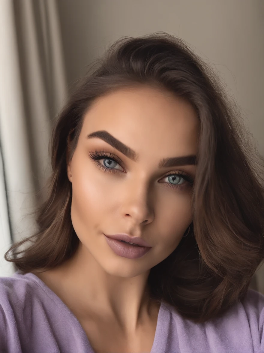 Femme arafed avec une tenue de jeunes femmes, fille sexy aux yeux bruns, Portrait Sophie Mudd, cheveux bruns et grands yeux, selfie of a young woman, Yeux de chambre, Violet Myers, sans maquillage, maquillage naturel, looking straight at camera, Visage avec Artgram, Maquillage subtil, Superbe photo du corps entier, dans la chambre, clivage