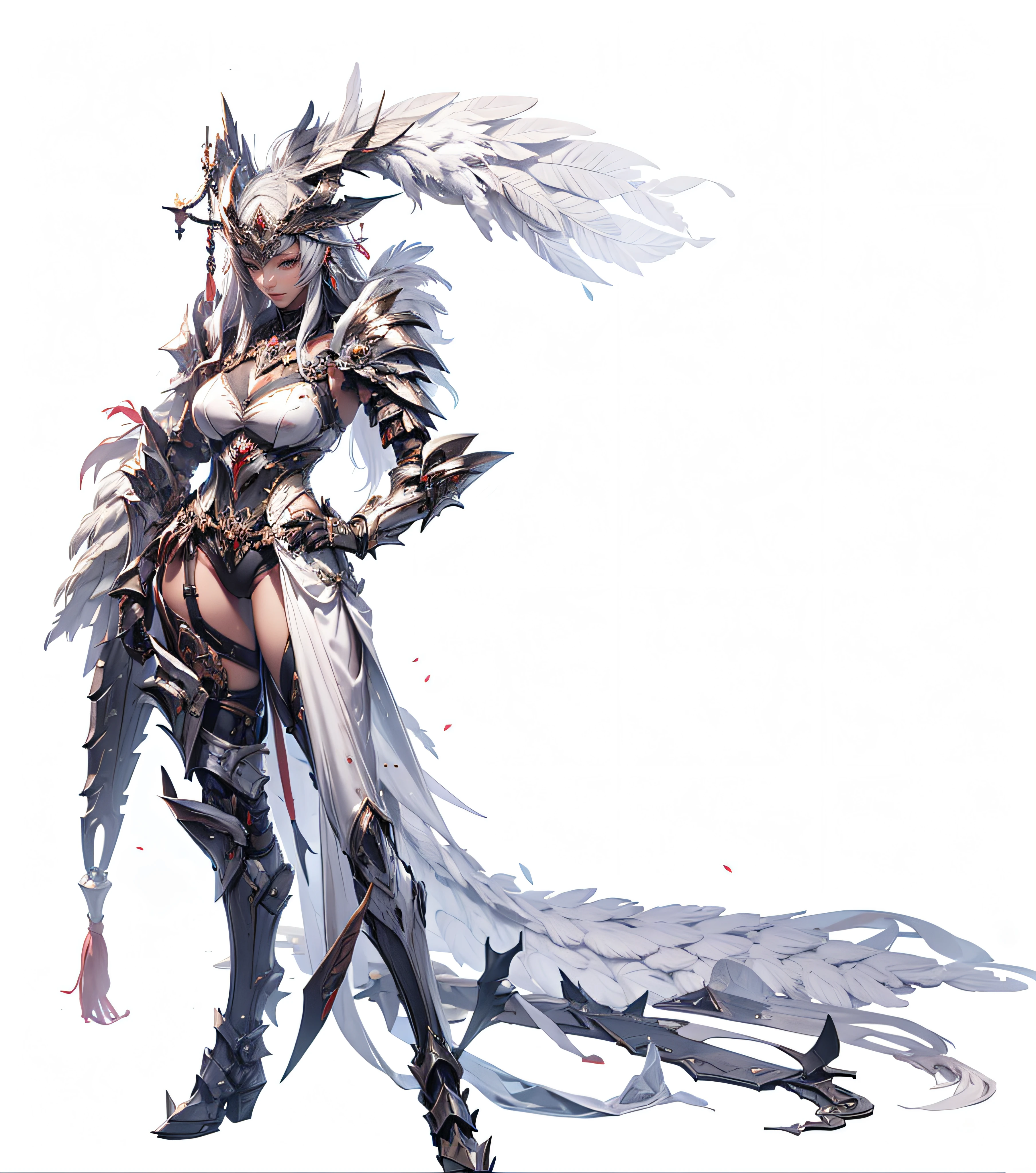 Dragoon armor,Perfect face,feathered headdress,Metal ornaments,Black underwear,Unreal 5
