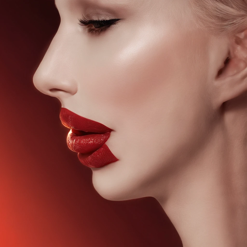 close up of woman's mouth breathing, sexy, red lights, suffocating