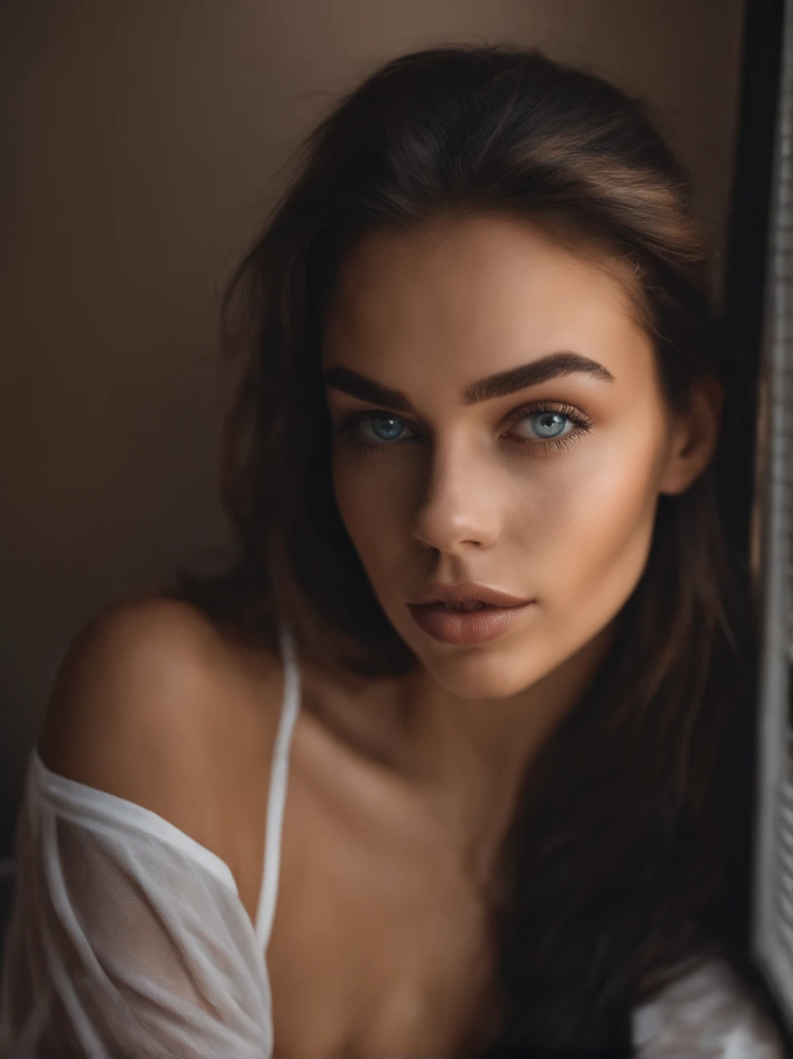 Mujer con camiseta sin mangas y bragas a juego, Chica sexy con ojos azules, Retrato Sophie Mudd, Retrato de Corinna Kopf, cabello rubio y ojos grandes, Selfie de una mujer joven, Ojos en el dormitorio, Violeta Myers, ohne Maquillaje, Maquillaje natural, staring directly into camera, Cara con Artgram, dezentes Maquillaje, Impresionante foto de cuerpo completo, en el dormitorio, Fission