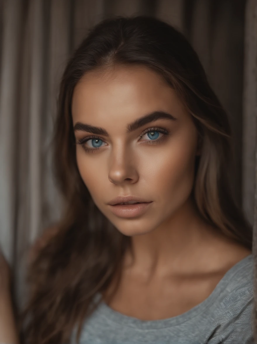 Mujer con camiseta sin mangas y bragas a juego, Chica sexy con ojos azules, Retrato Sophie Mudd, Retrato de Corinna Kopf, cabello rubio y ojos grandes, Selfie de una mujer joven, Ojos en el dormitorio, Violeta Myers, ohne Maquillaje, Maquillaje natural, staring directly into camera, Cara con Artgram, dezentes Maquillaje, Impresionante foto de cuerpo completo, en el dormitorio, Fission