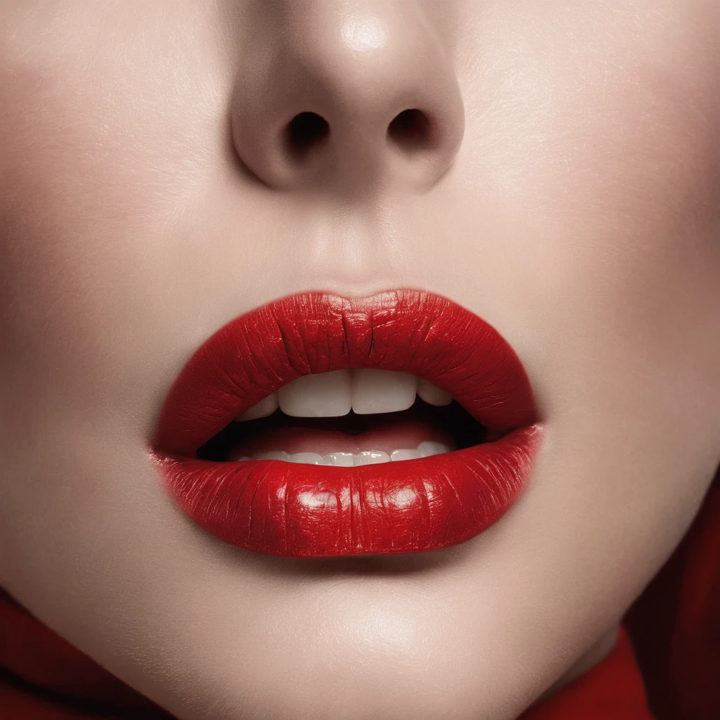 close up of woman's mouth breathing, open mouth, sexy, red lights, suffocating