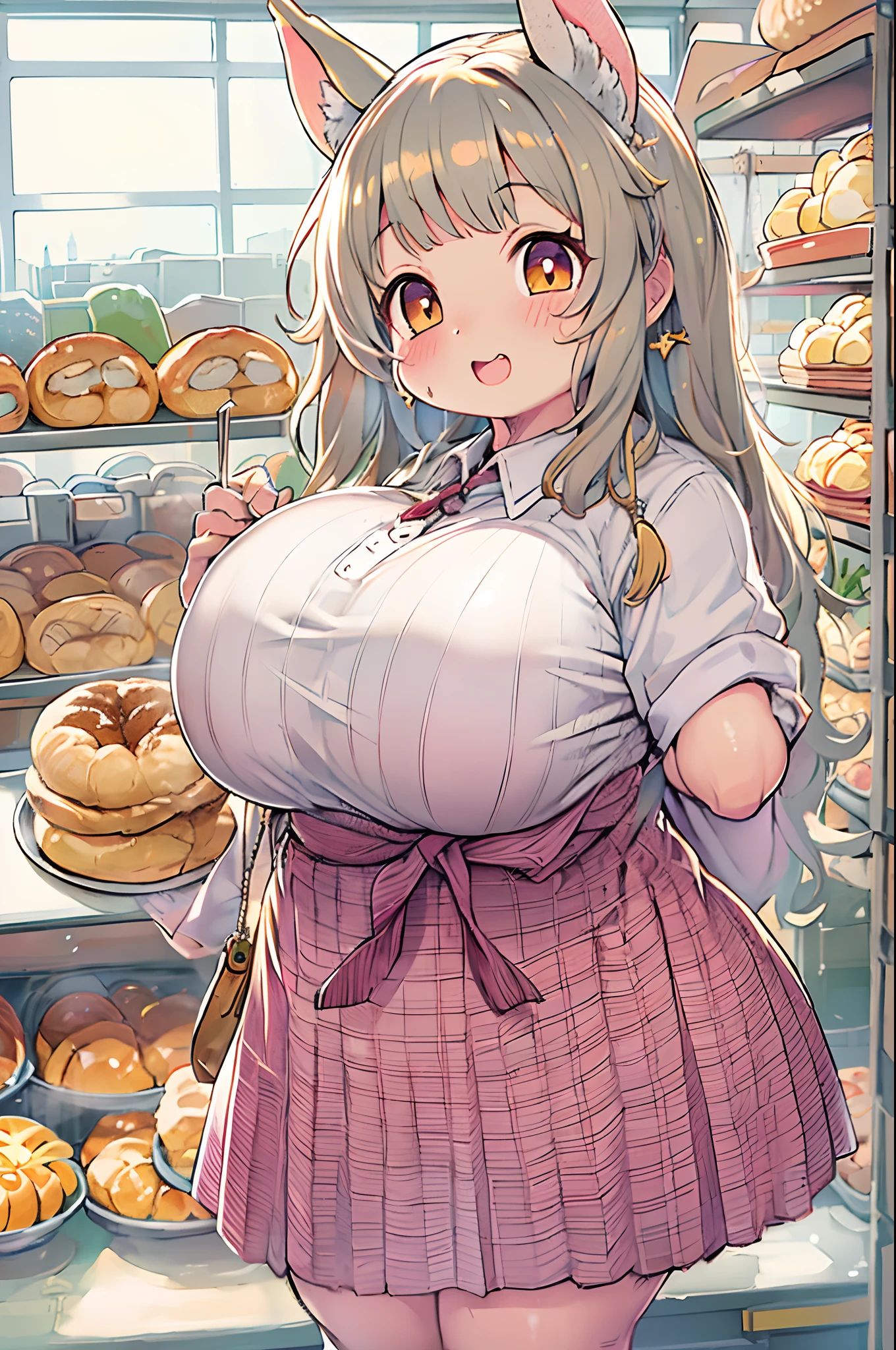1人、huge-breasted、kawaii、bbw、thick thight、big butts、Ultramammy,Chibi,Nanachi、TThe shirt、In the bakery、Bread lining